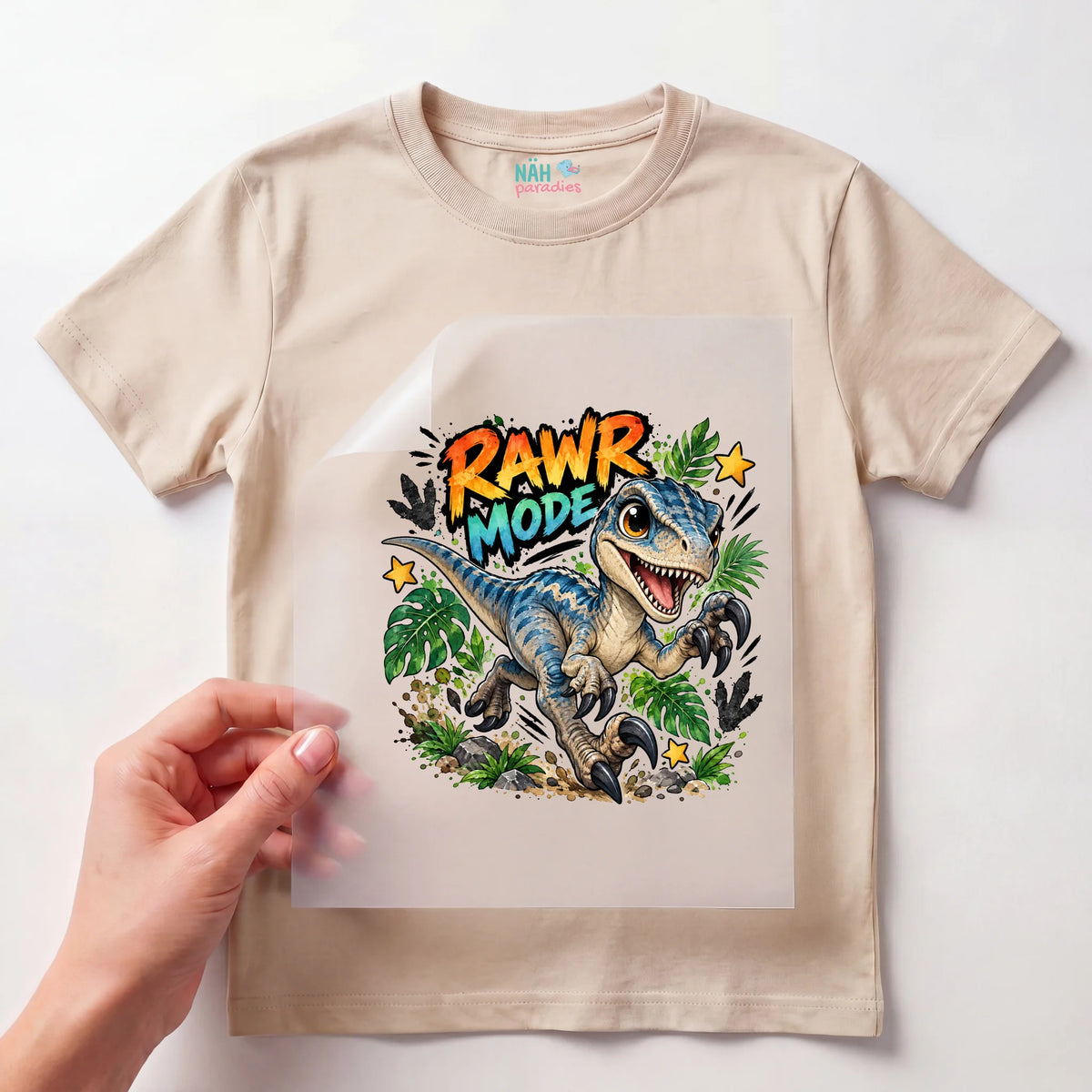 Bügelbild Raptor Baby Rawr Mode
