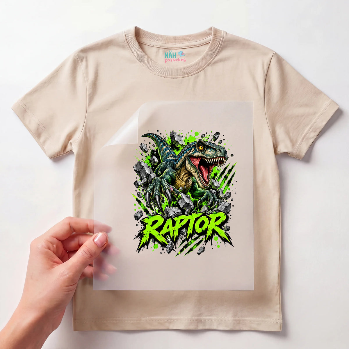 Bügelbild Raptor Grün Graffiti