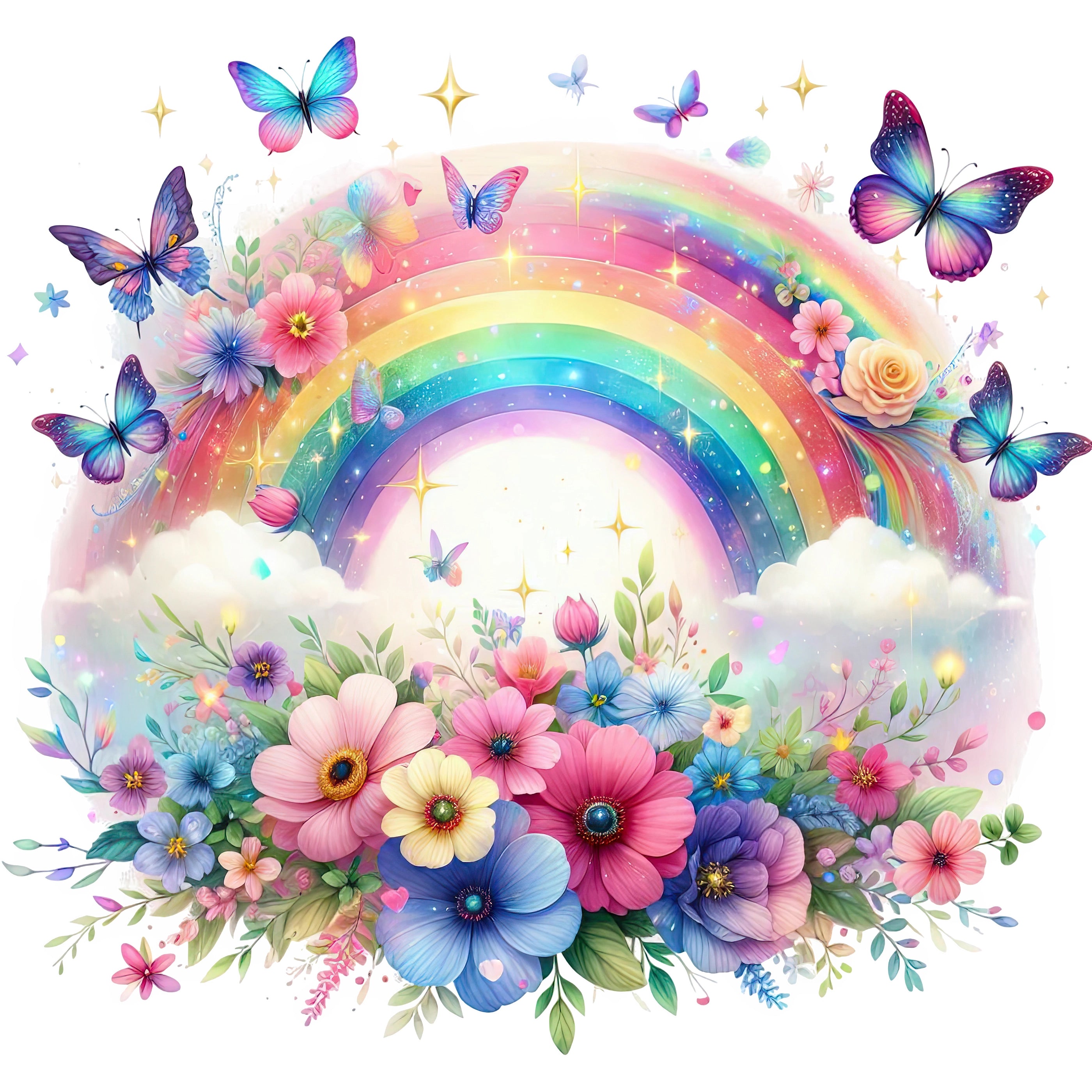 Bügelbild Regenbogen Blütentanz