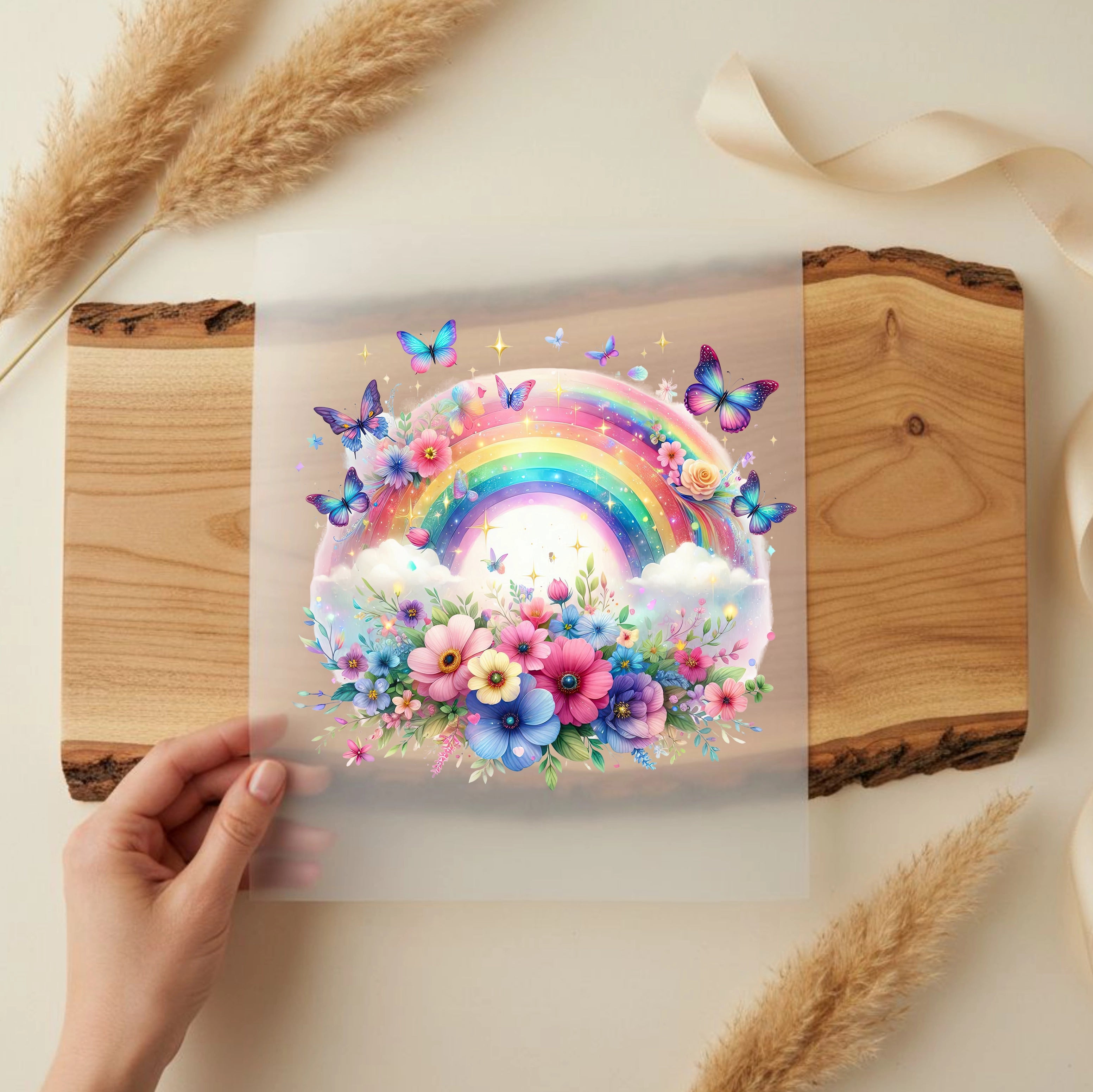 Bügelbild Regenbogen Blütentanz