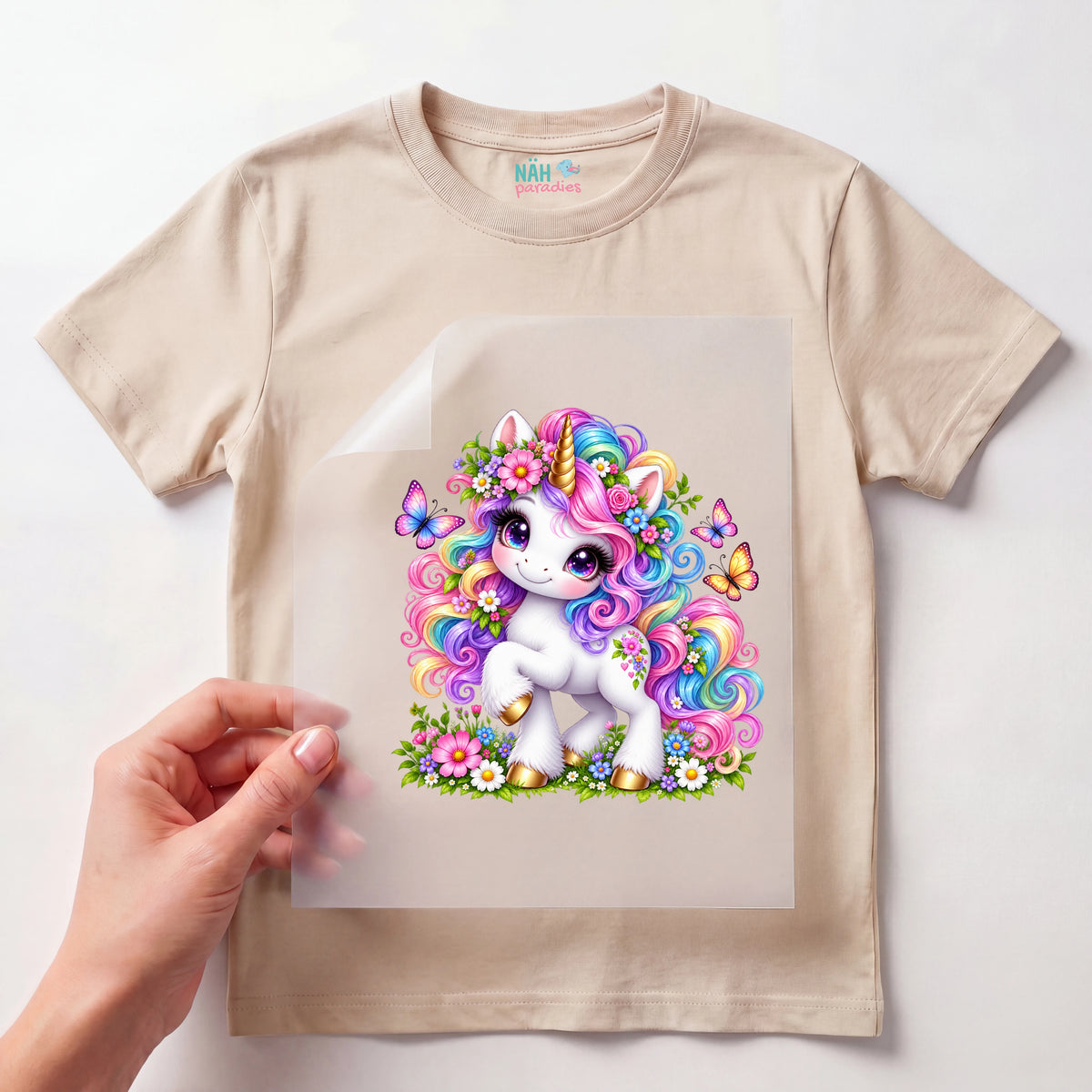 Bügelbild Regenbogen Einhorn Schmetterlinge