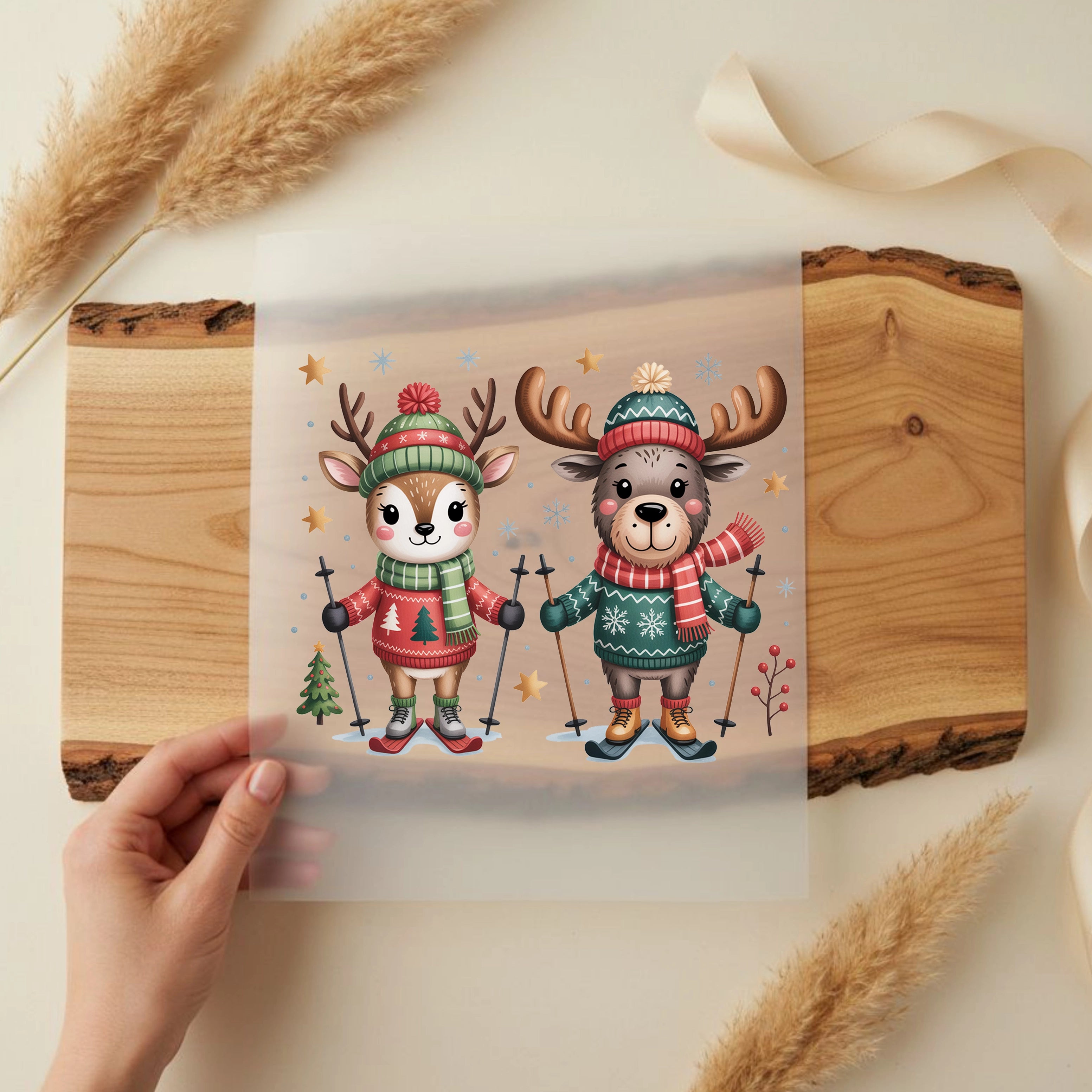 Bügelbild Reh Elch Skiabenteuer