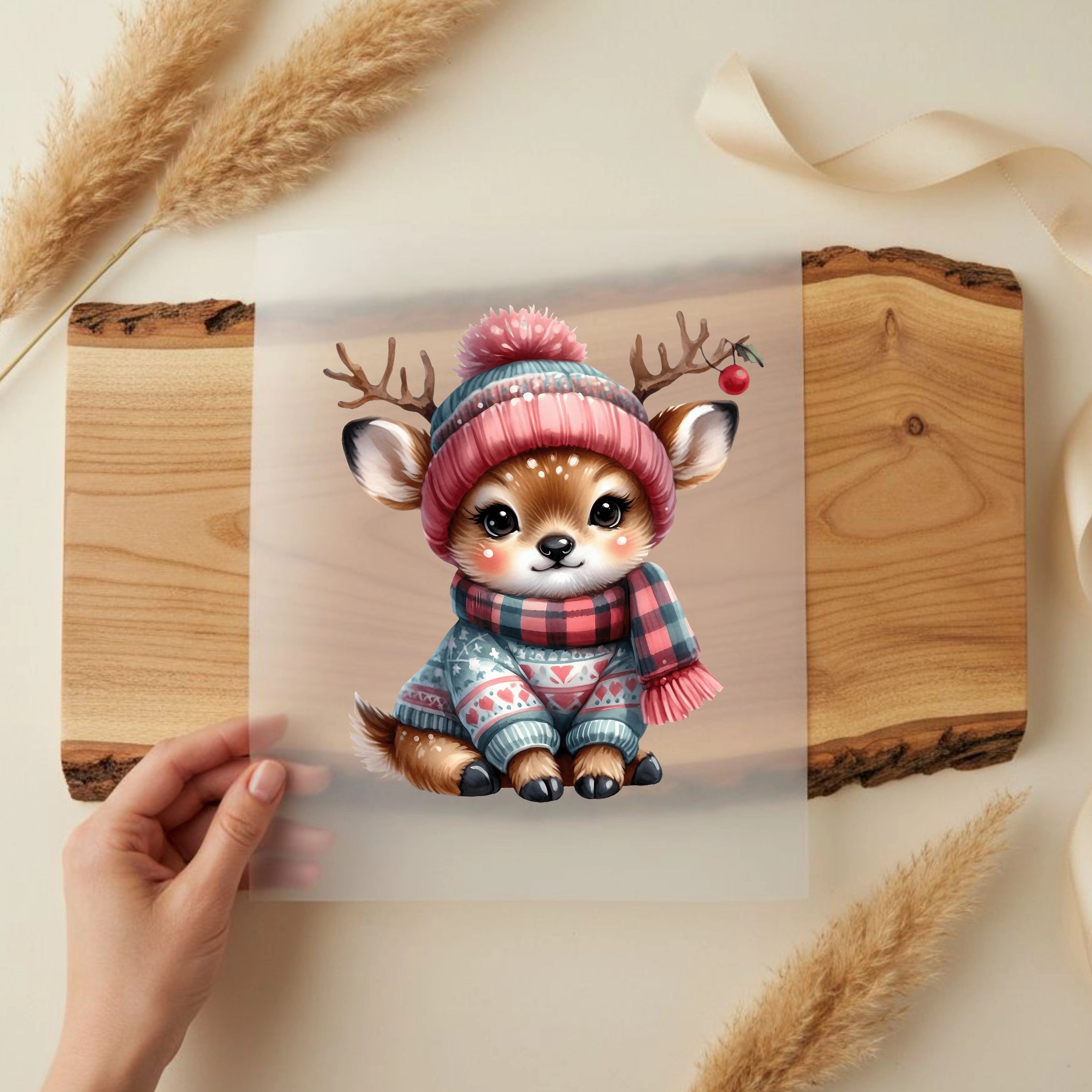 Bügelbild Rehkitz Frostmütze