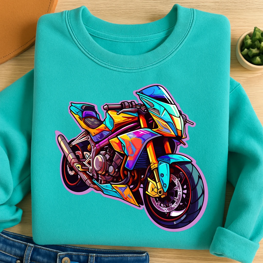 Bügelbild Renn Motorrad Bunt