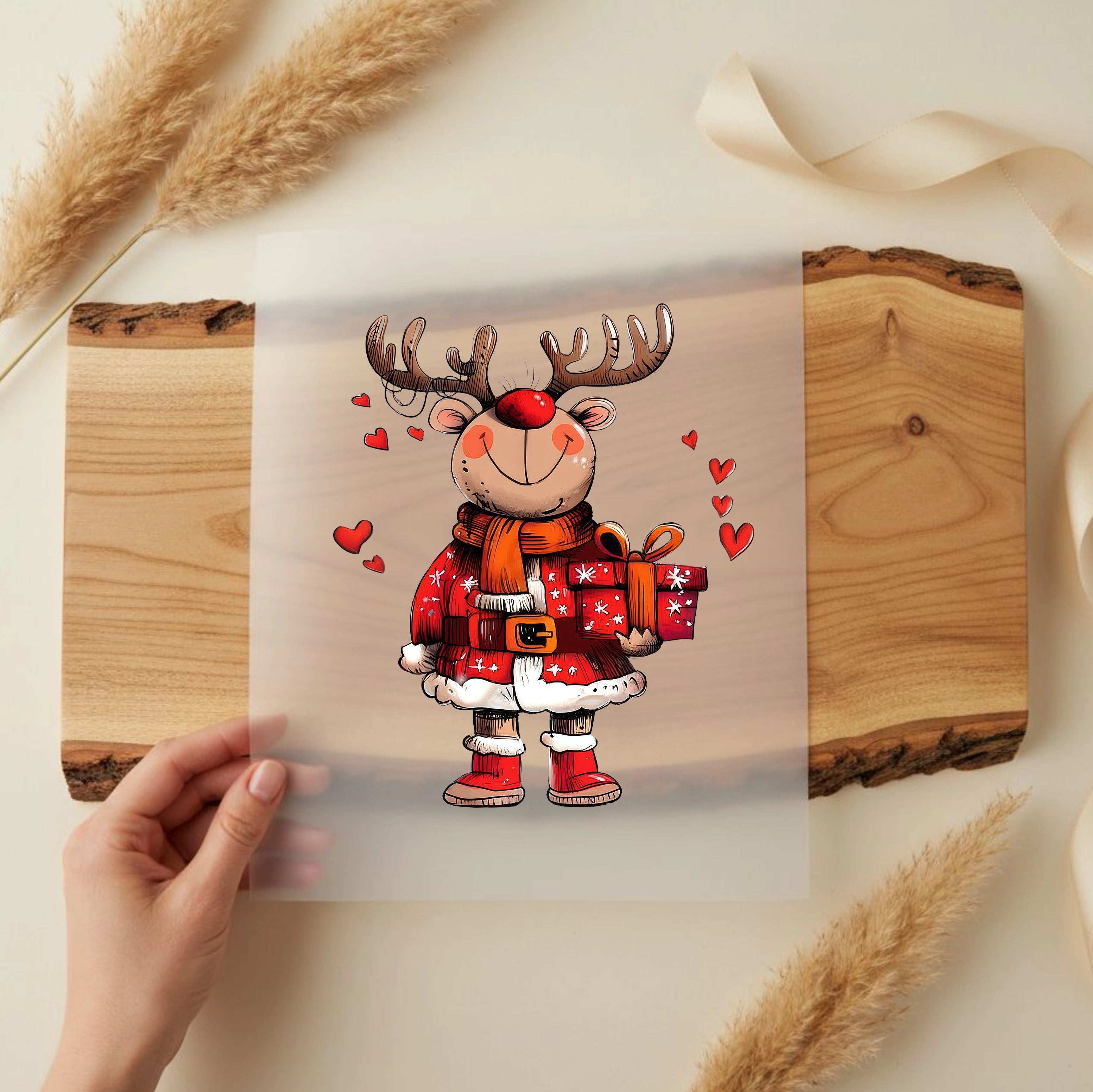 Bügelbild Rentier Herzensgeschenk