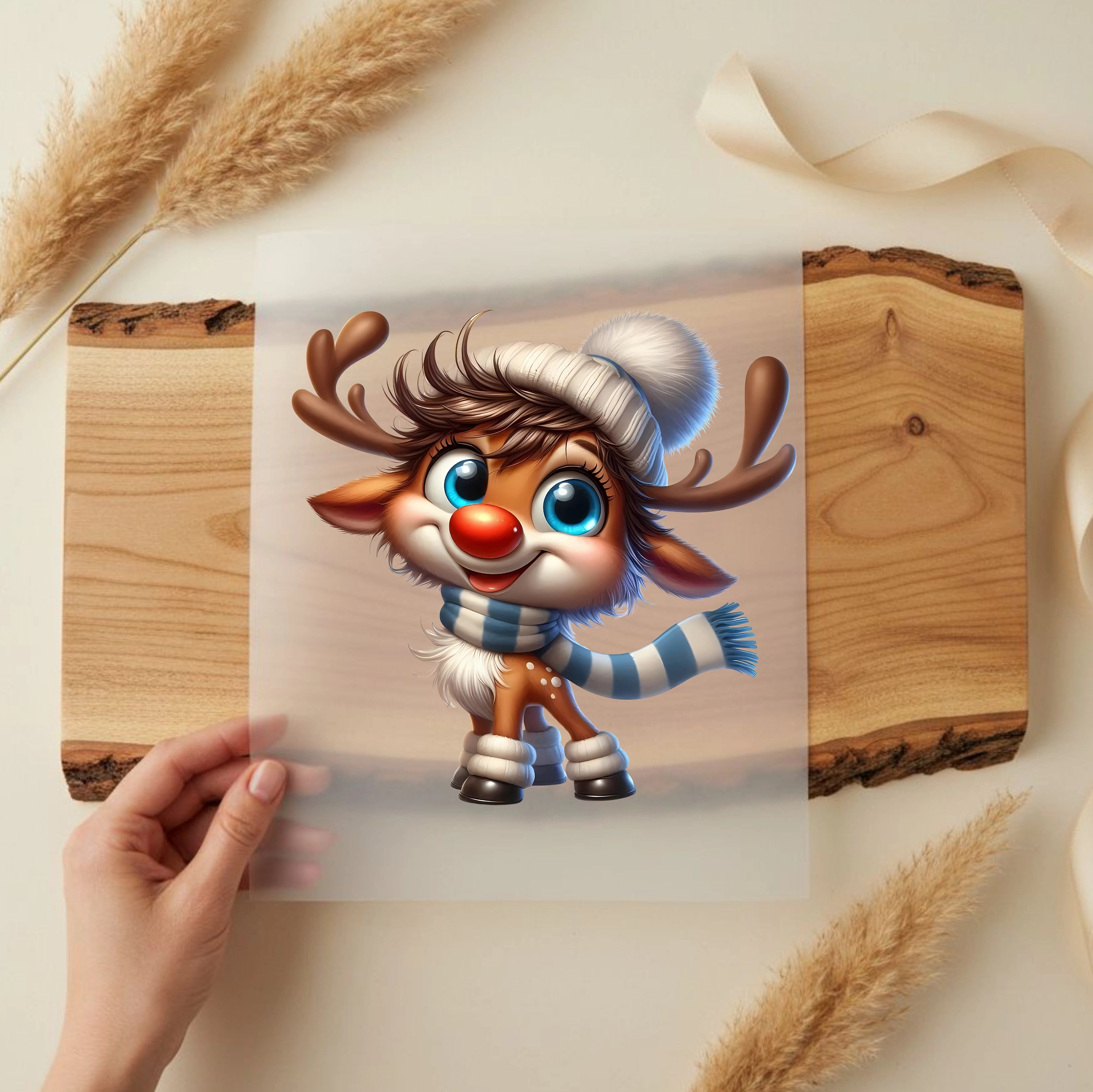 Bügelbild Rentier Miko Eisläufer