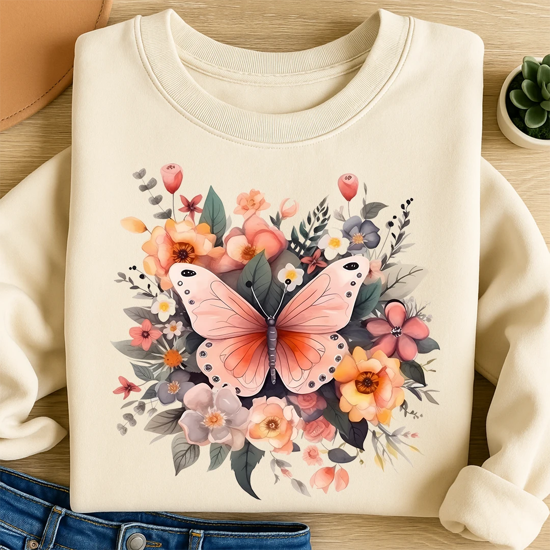 Bügelbild Rosa Blütenfalter