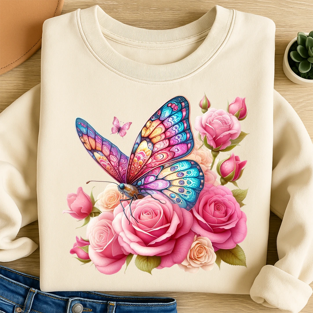 Bügelbild Rosentanz Schmetterling