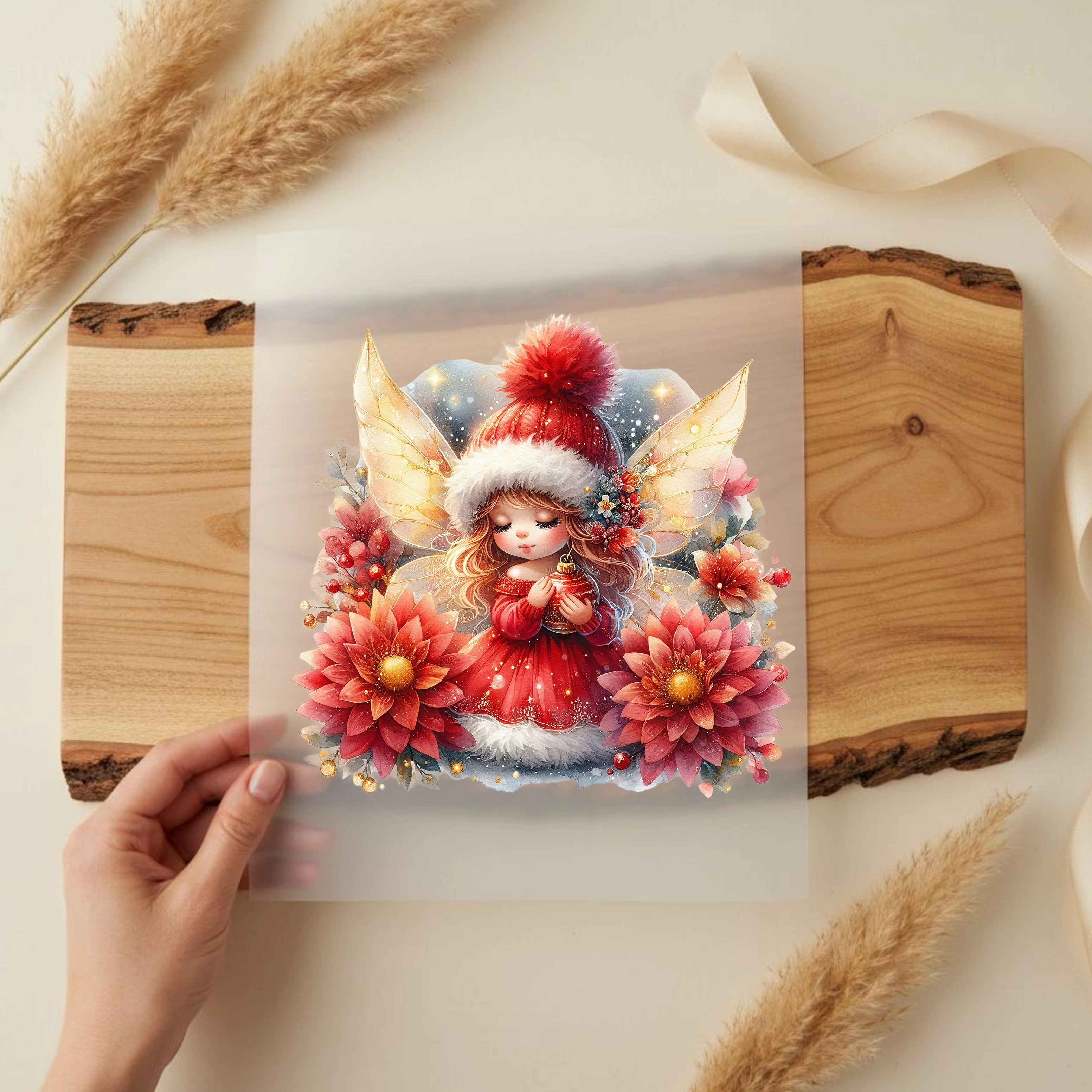 Bügelbild Rote Weihnachts Fee