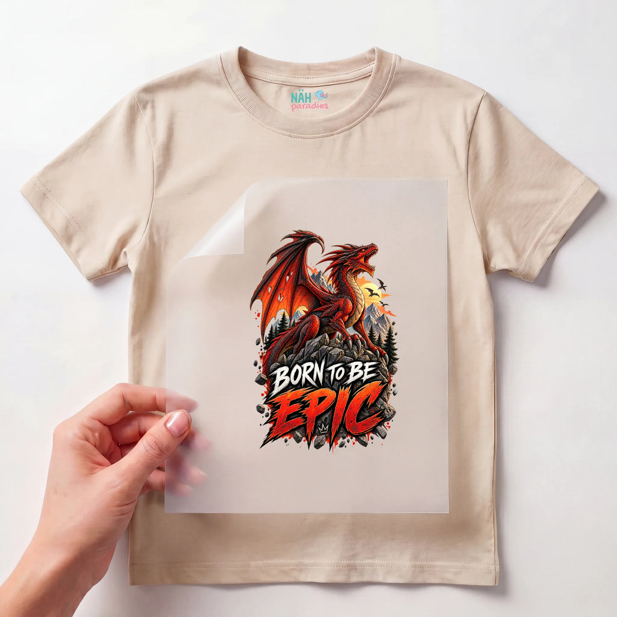 Bügelbild Roter Drache Born To Be Epic