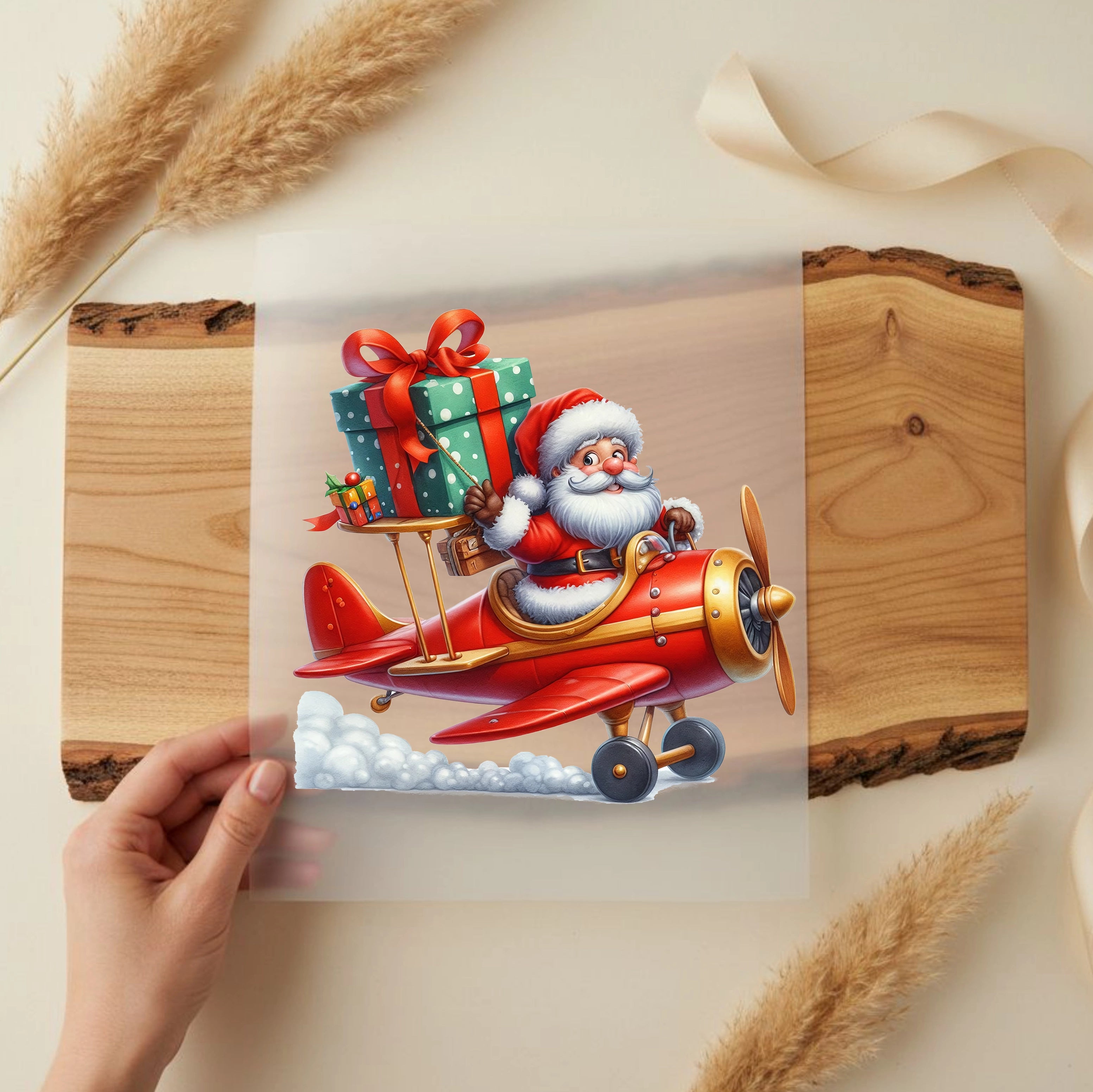 Bügelbild Santa Flugzeug Geschenkeexpress