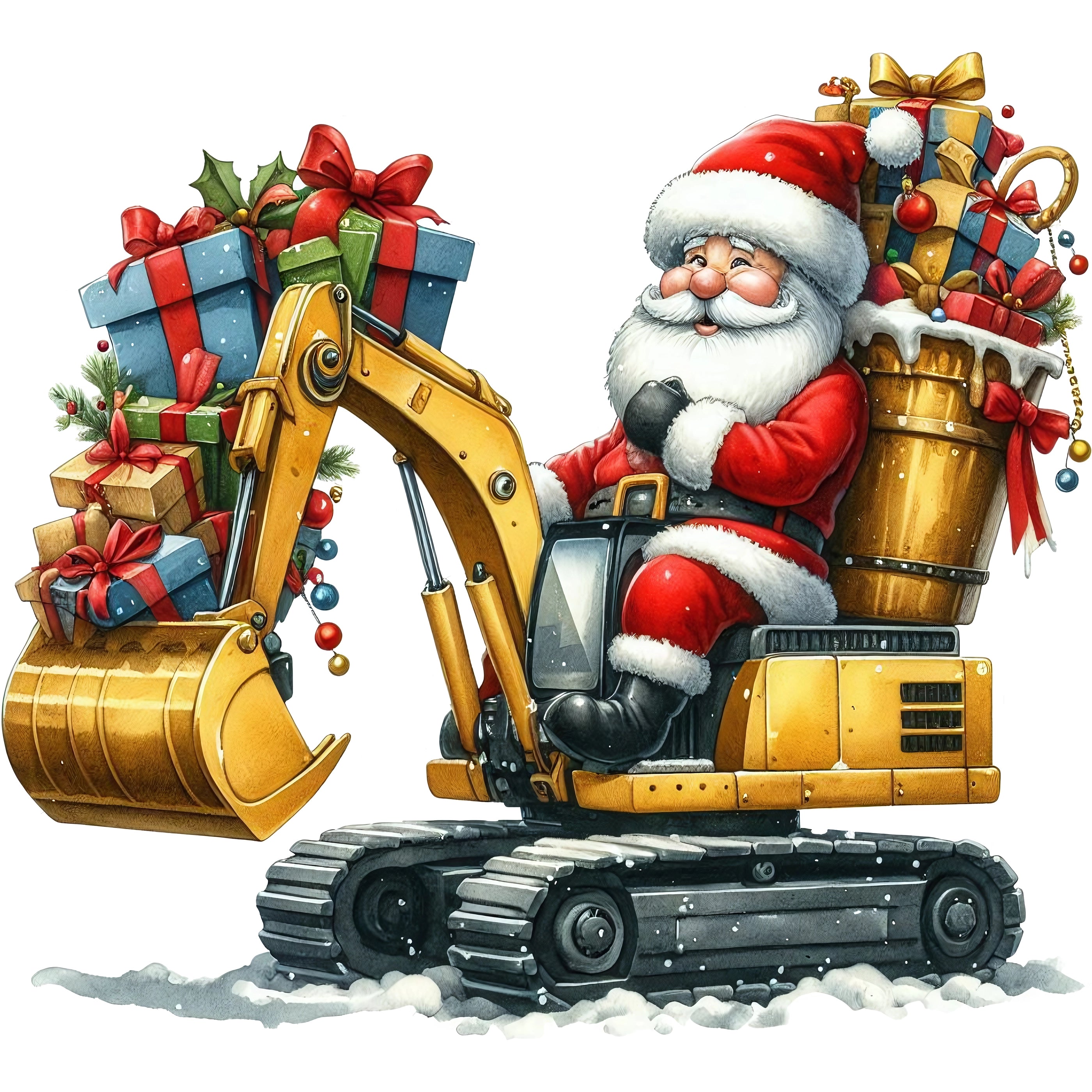 Bügelbild Santa im Weihnachts Bagger
