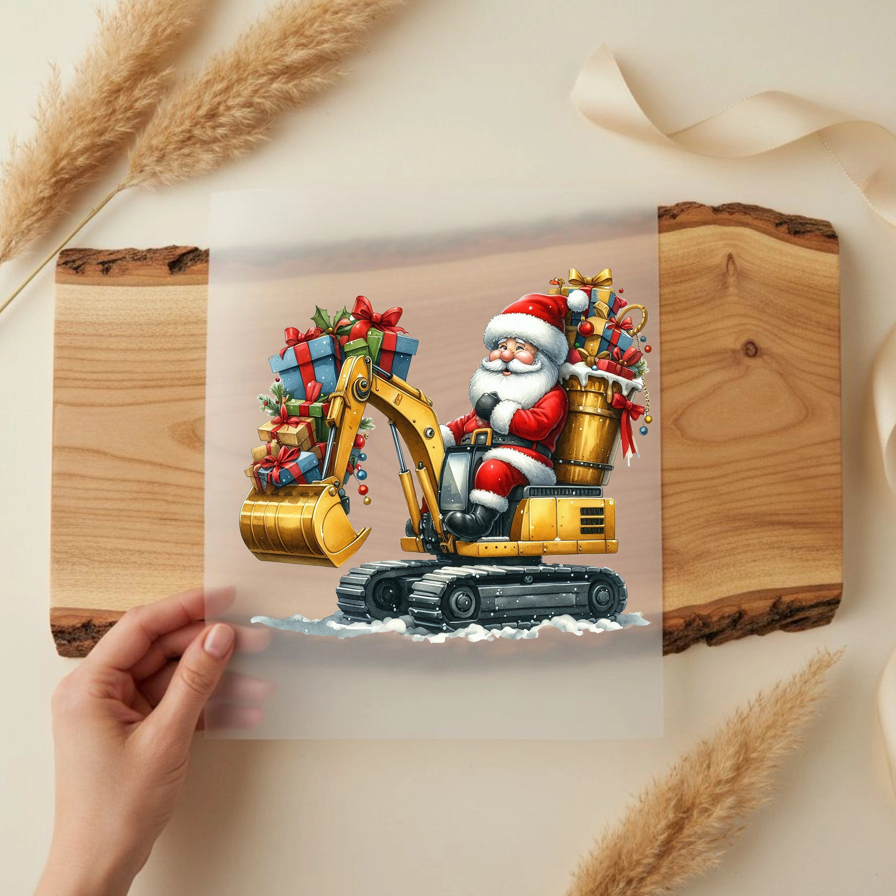 Bügelbild Santa im Weihnachts Bagger