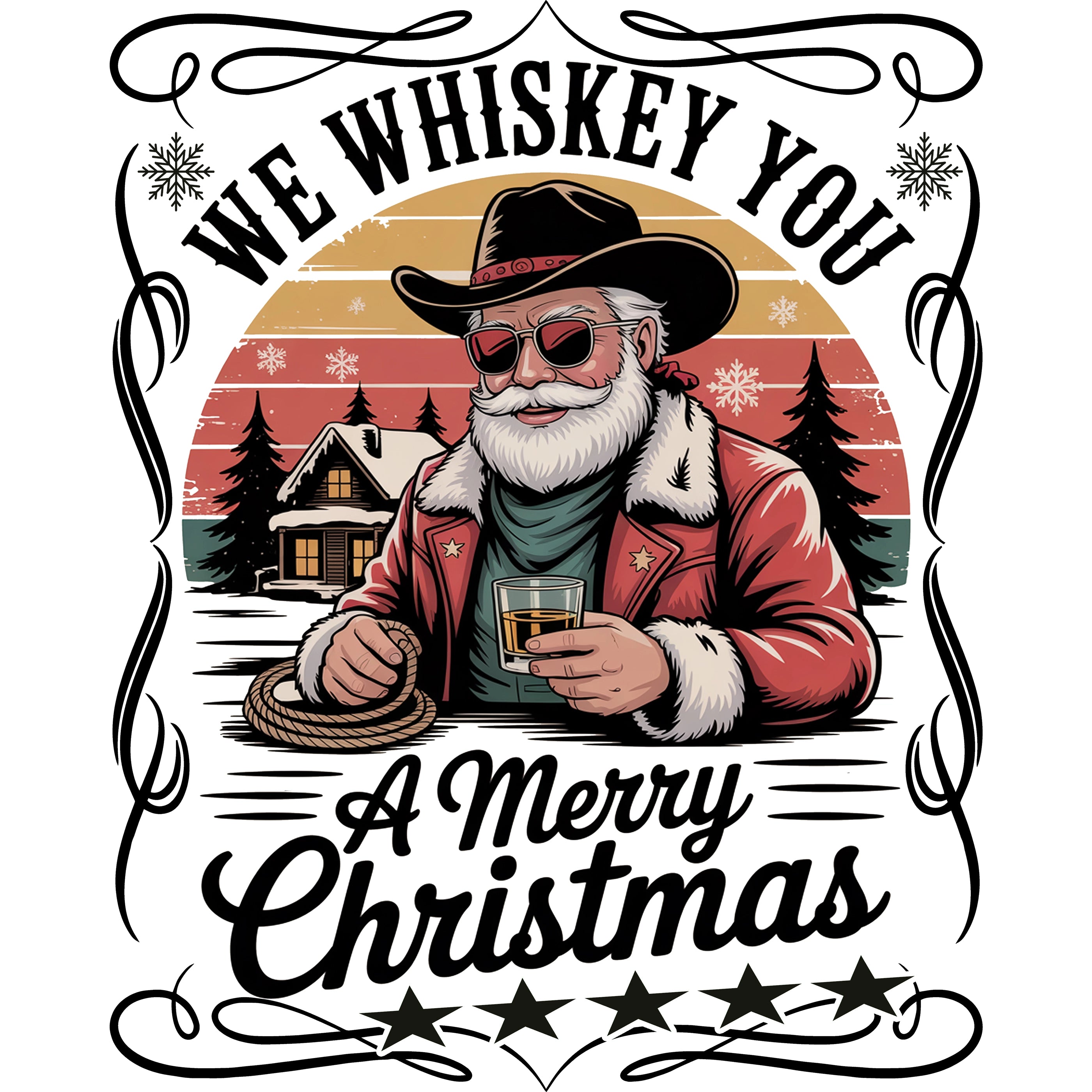 Bügelbild Santa Western Christmas Schwarz