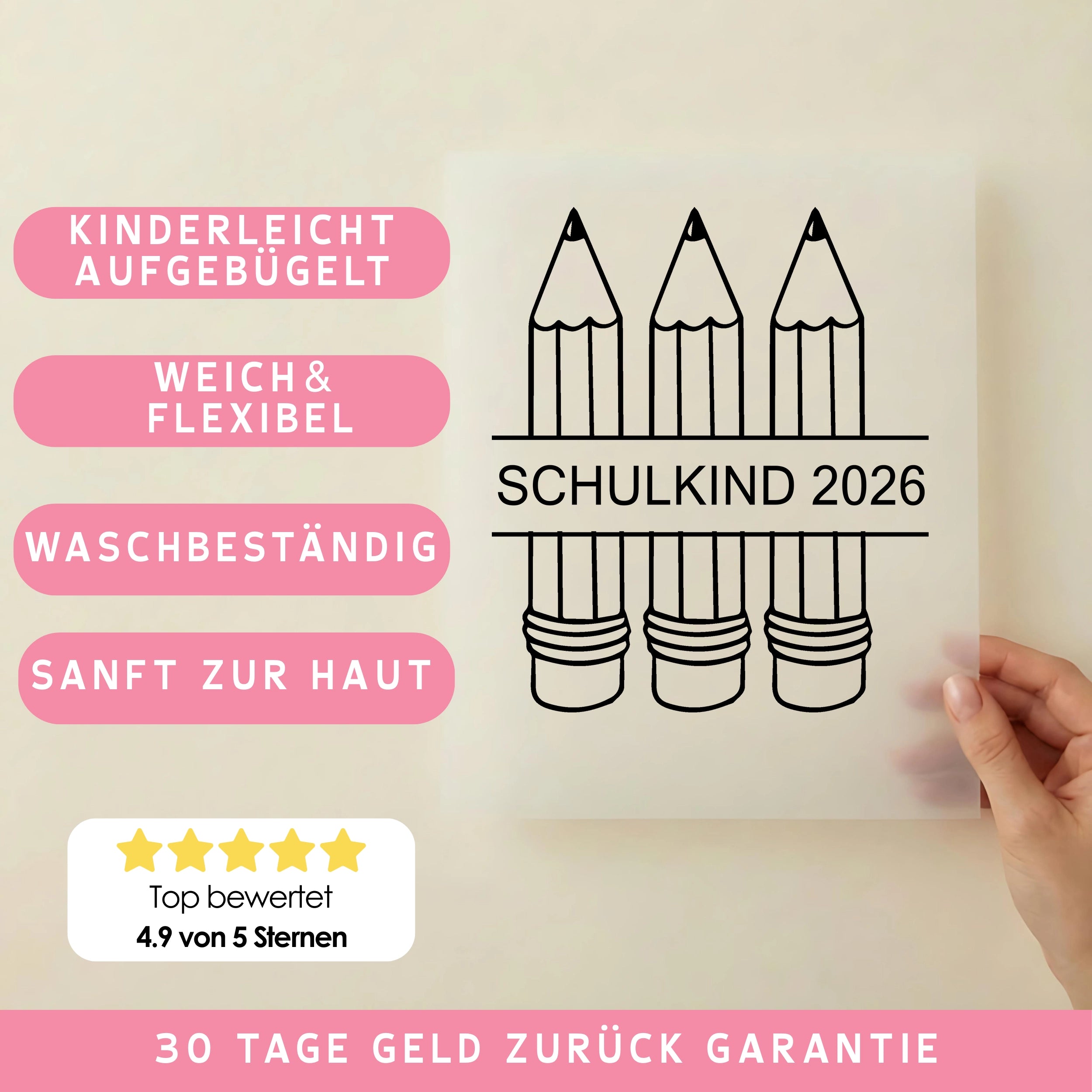 Bügelbild Bleistifte Schulkind 2026