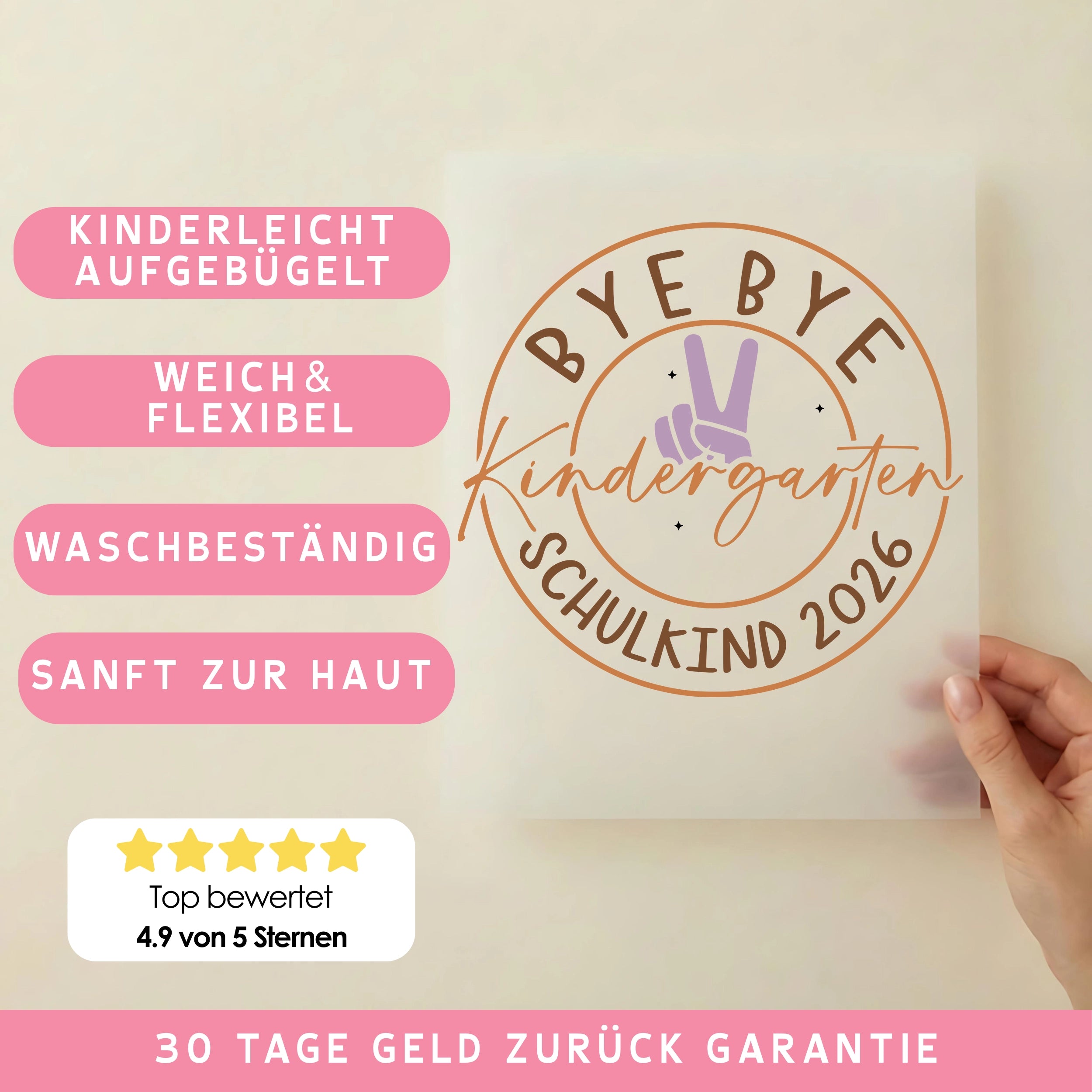 Bügelbild Bye Bye Kindergarten Kreis Peace