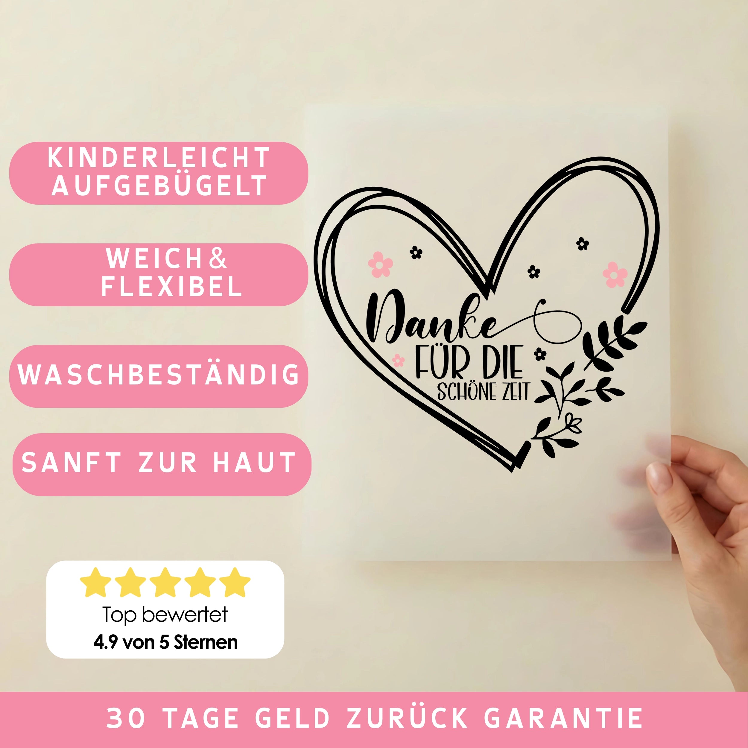 Bügelbild Danke für die schöne Zeit Herz