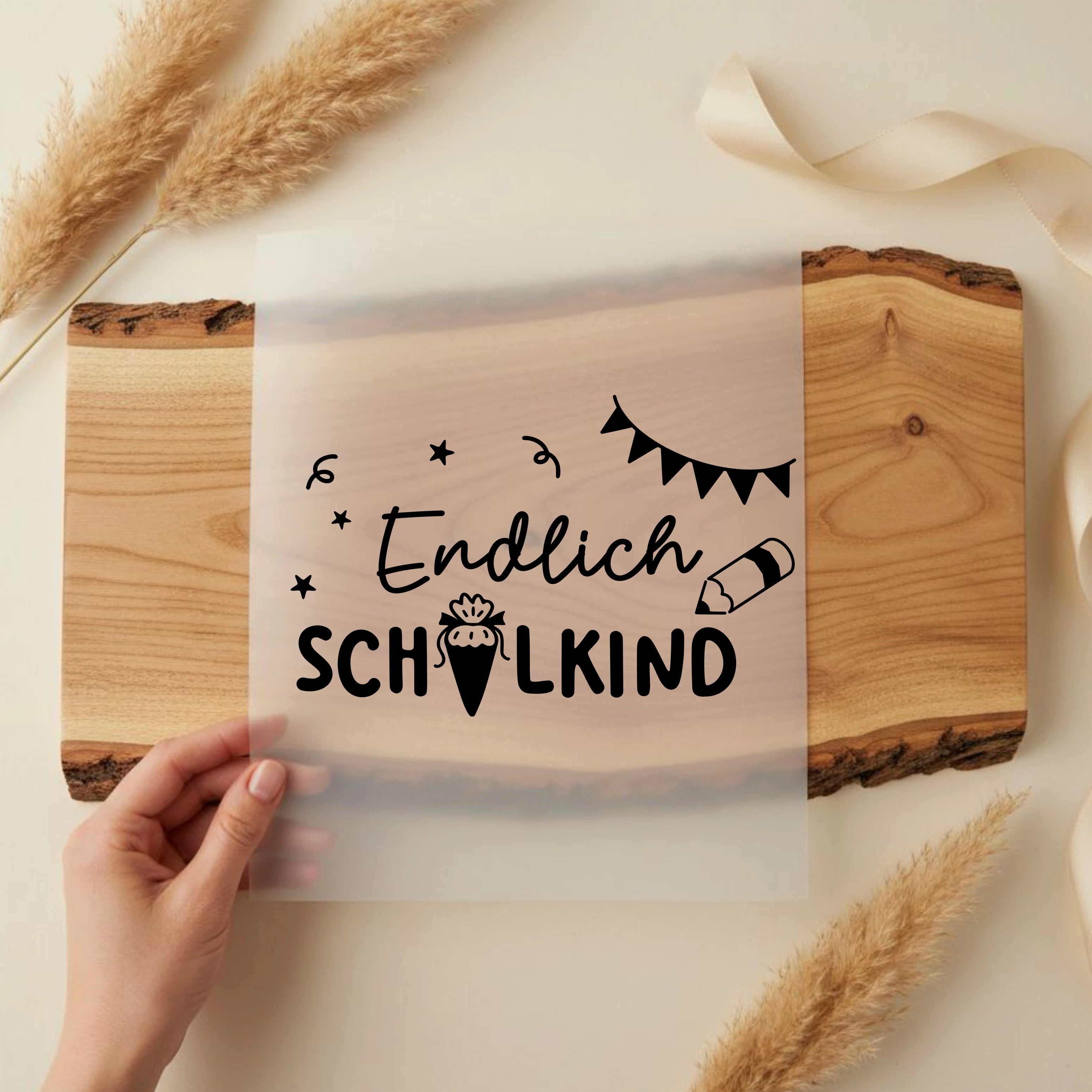 Bügelbild Endlich Schulkind Partywimpel