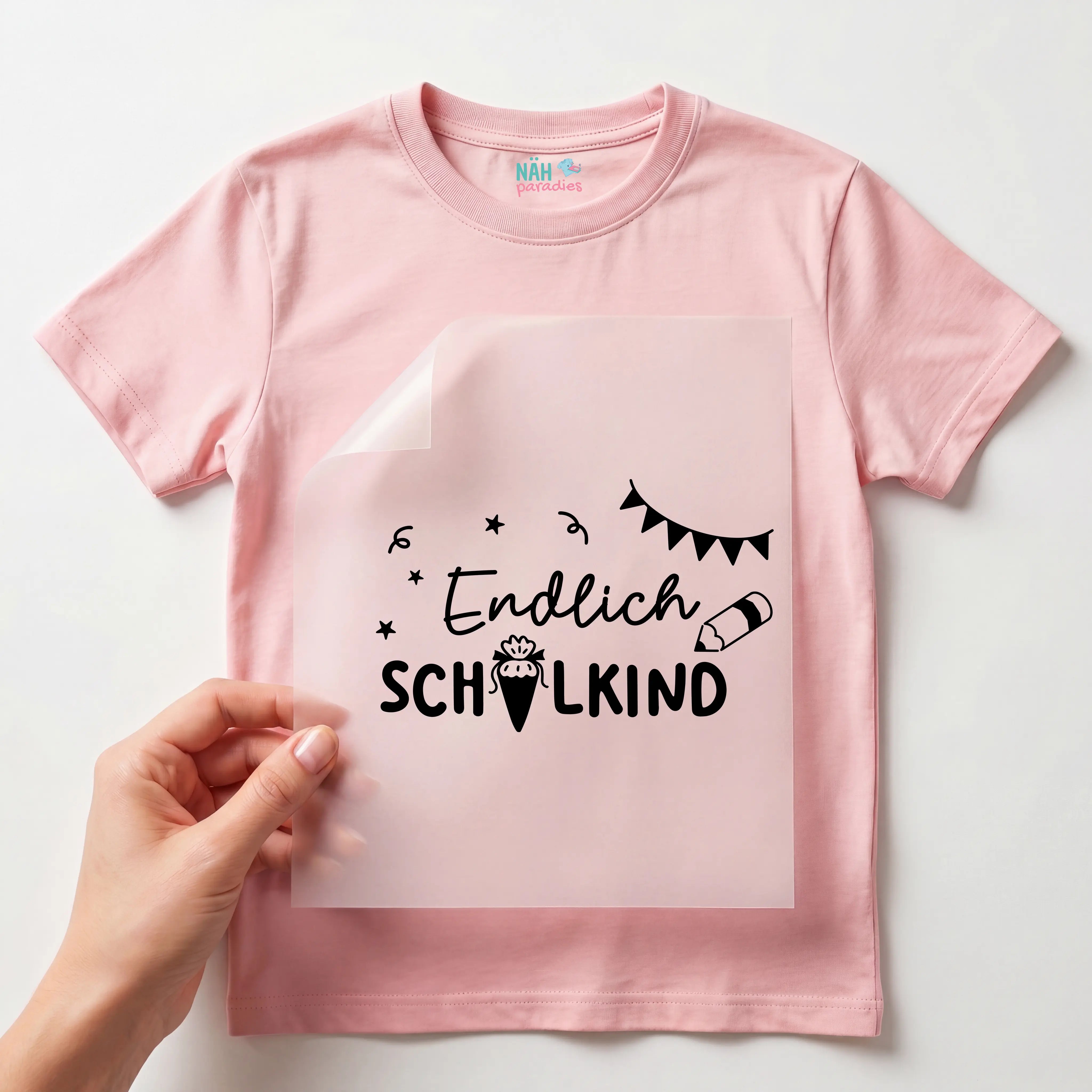 Bügelbild Endlich Schulkind Partywimpel