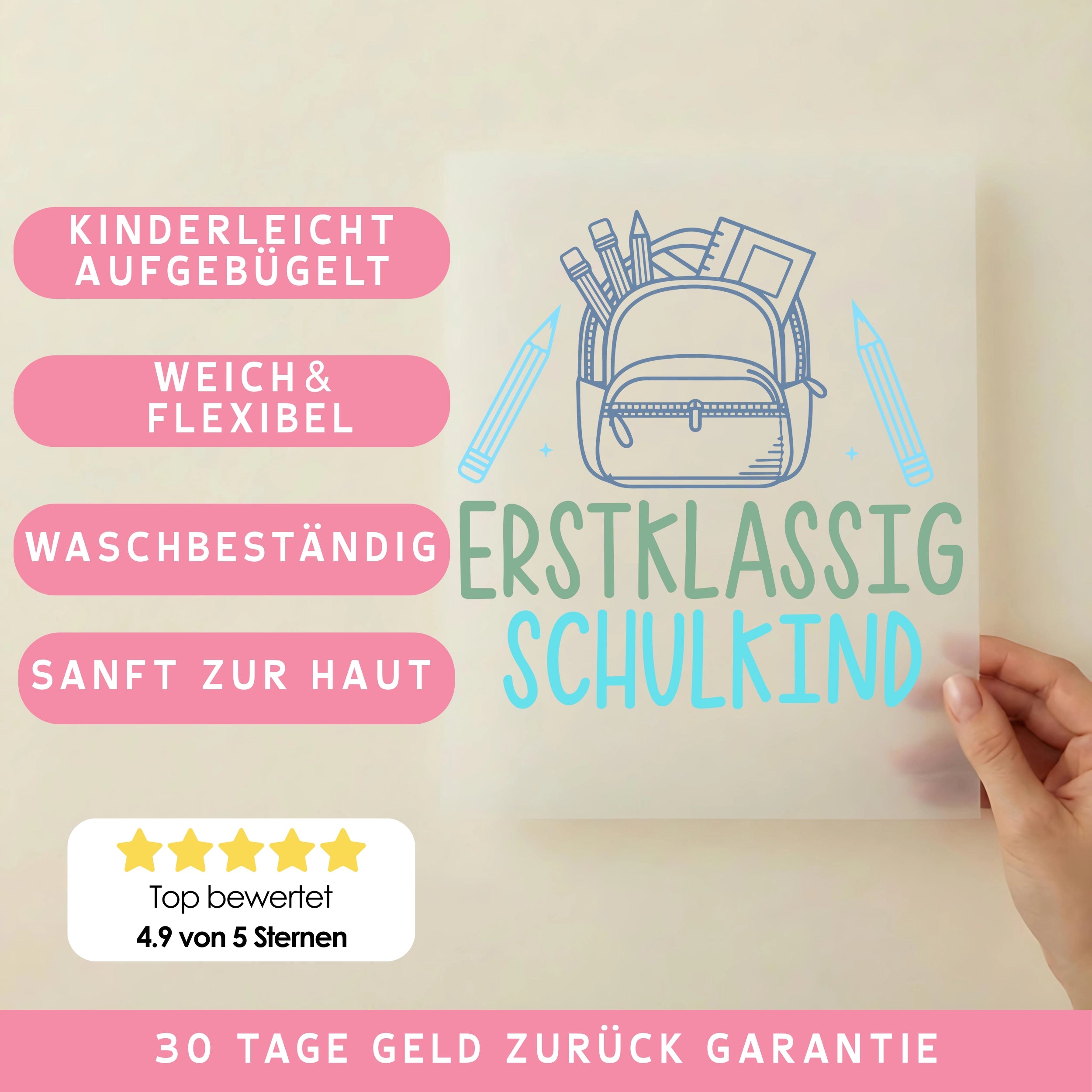 Bügelbild Erstklassig Schulkind