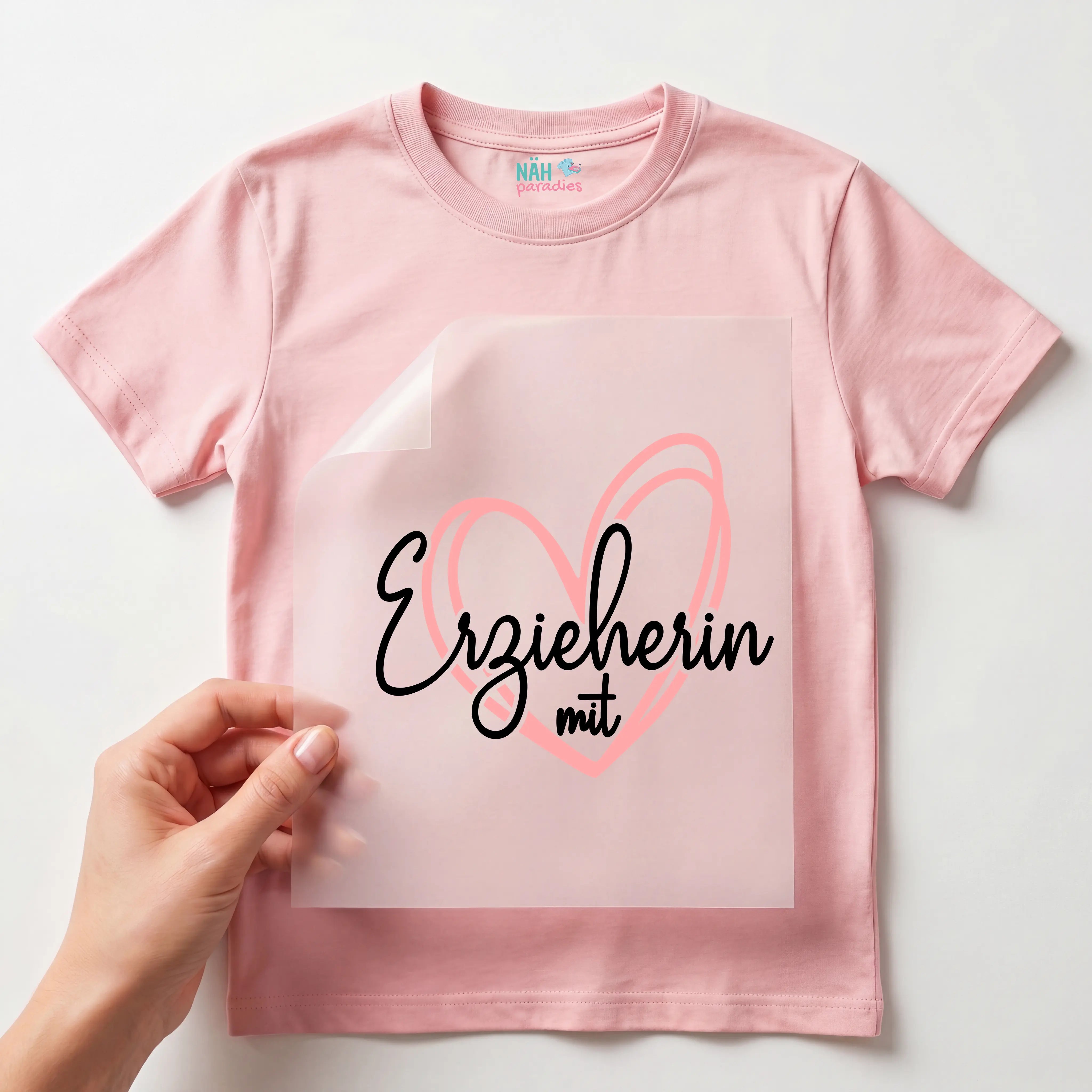 Bügelbild Erzieherin mit Herz Rosa