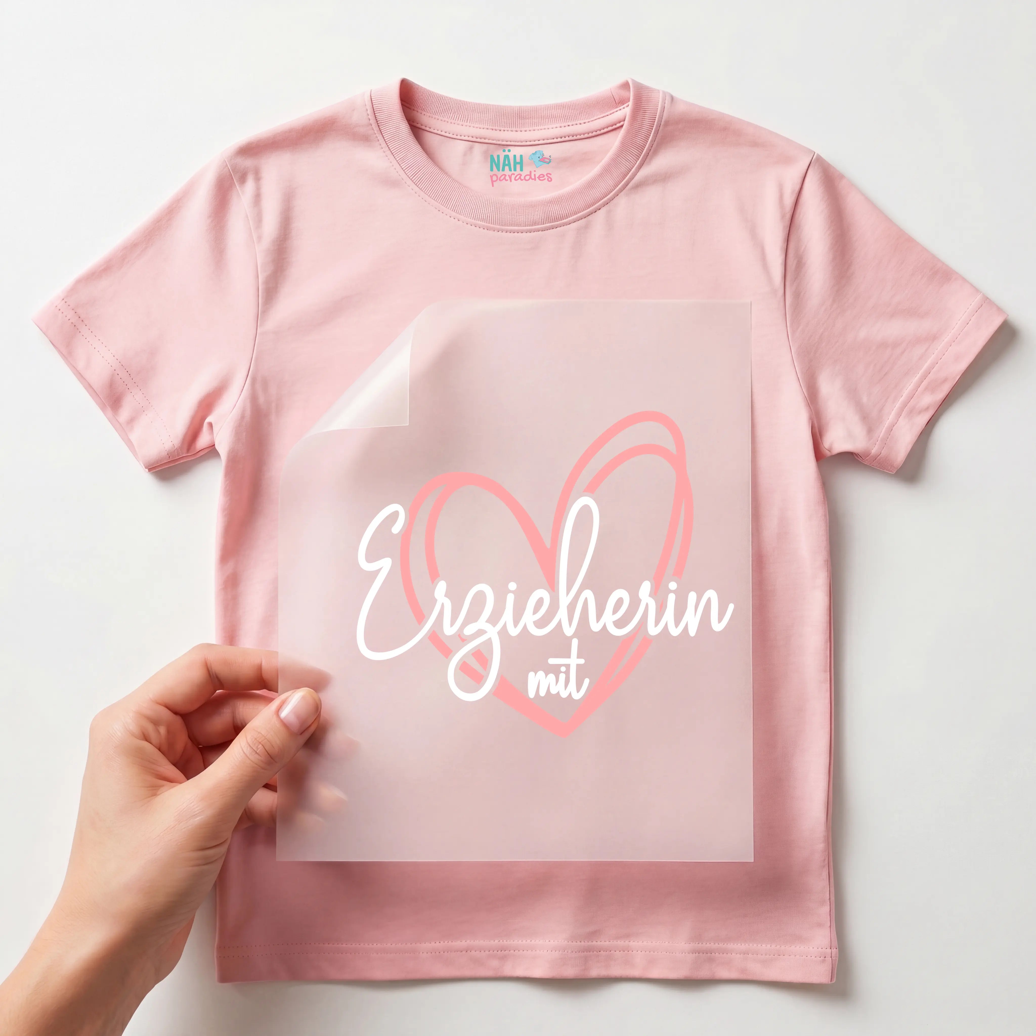 Bügelbild Erzieherin mit Herz Rosa