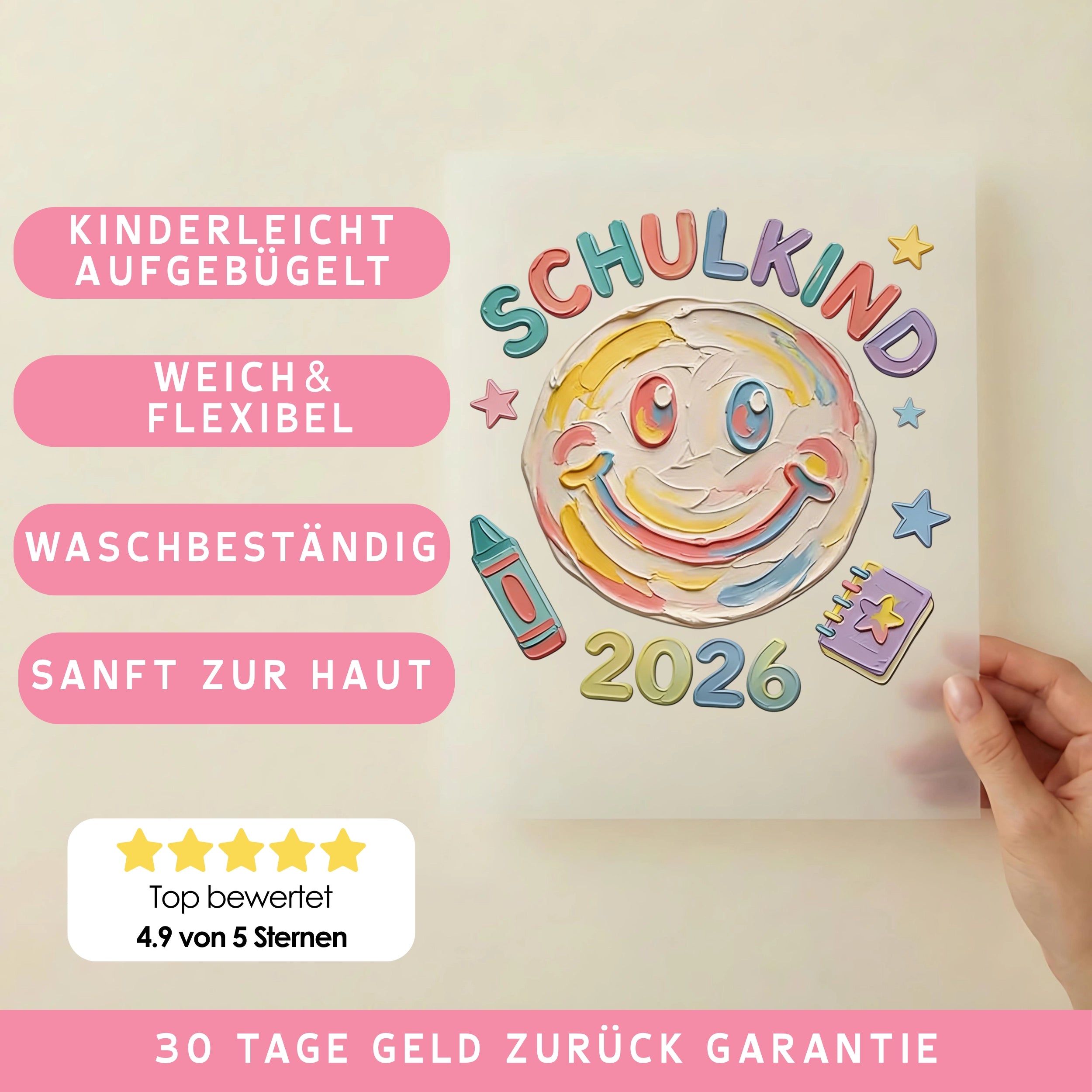 Bügelbild Fröhlicher Schulkind Smiley