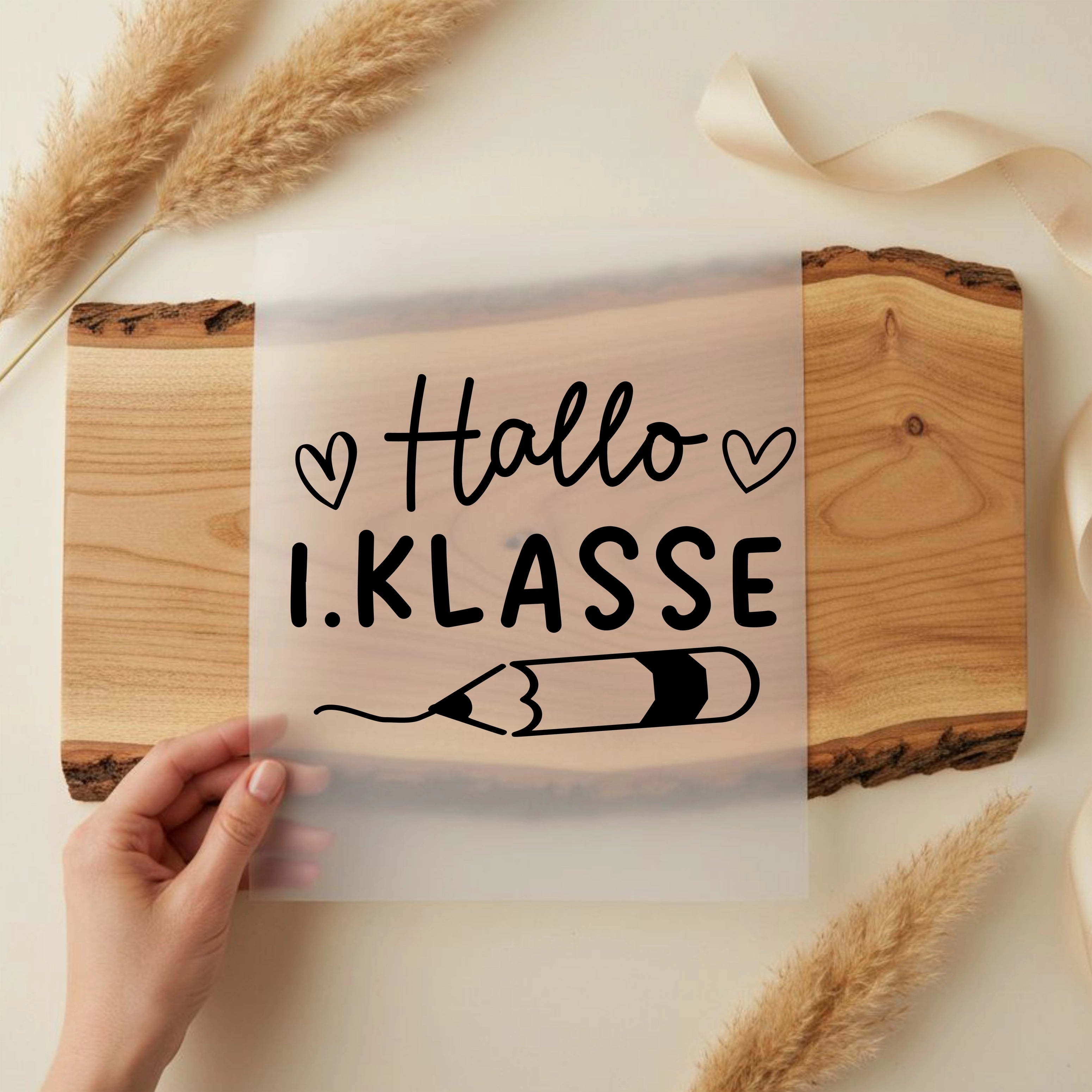 Bügelbild Hallo 1. Klasse Stift
