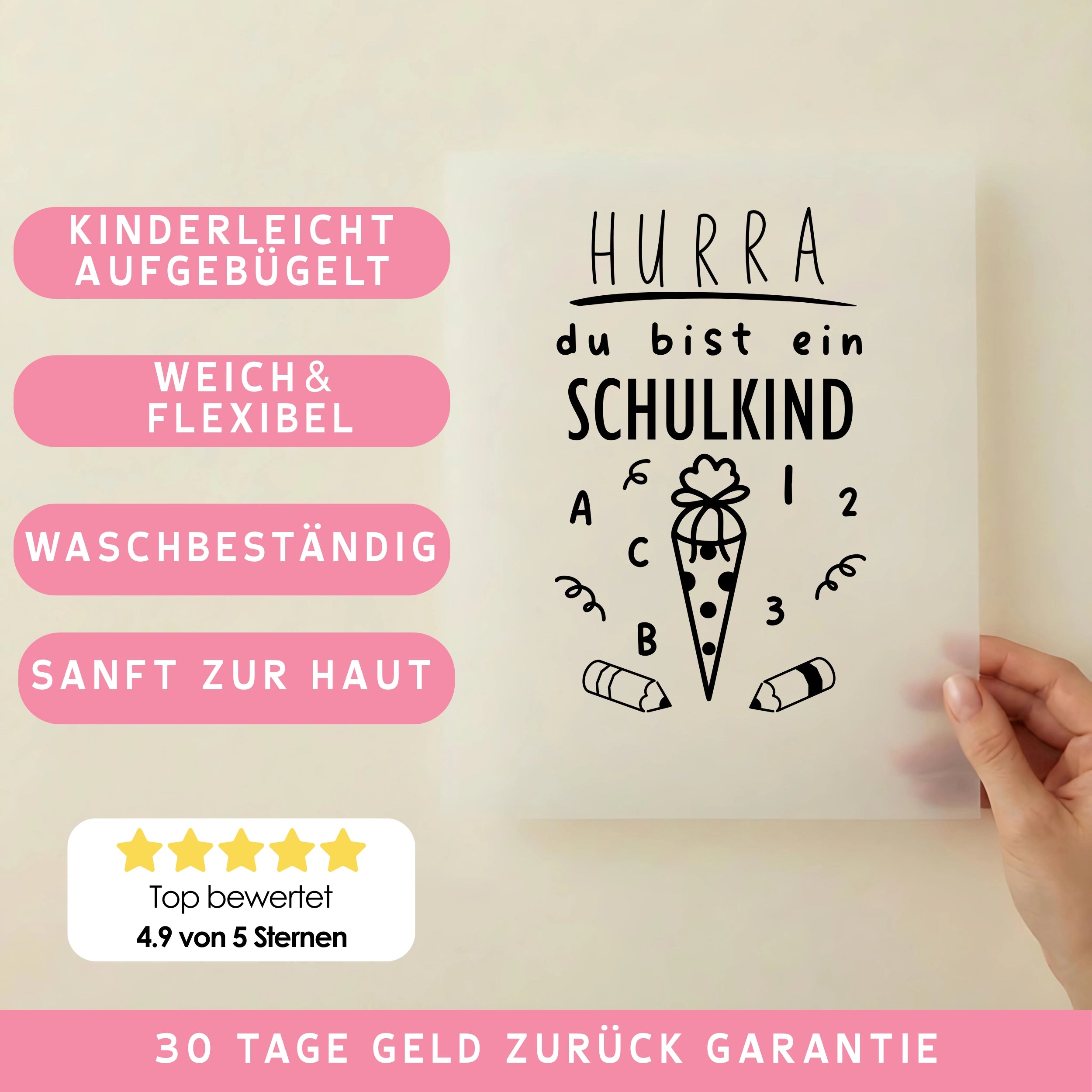 Bügelbild Hurra du bist ein Schulkind