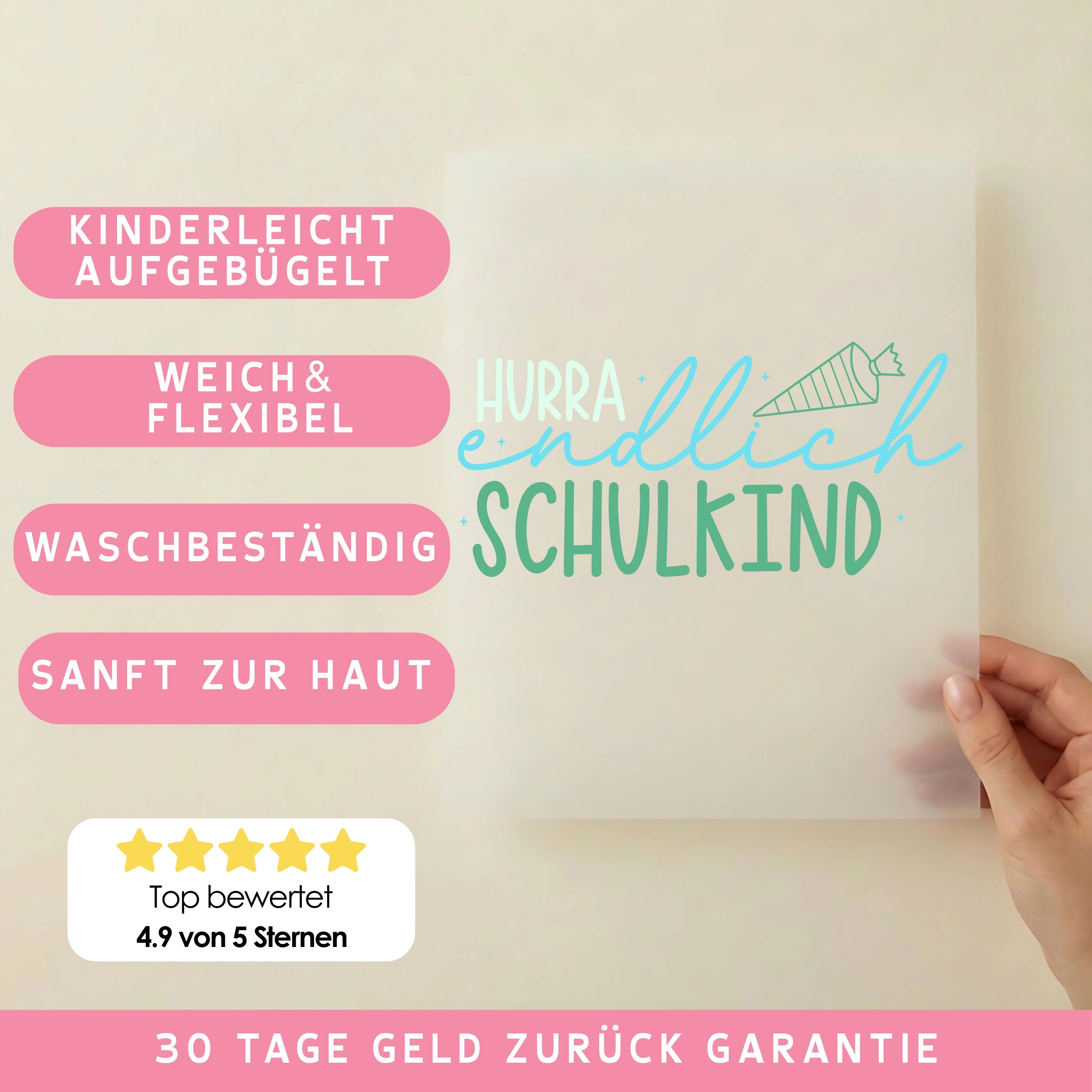 Bügelbild Hurra endlich Schulkind