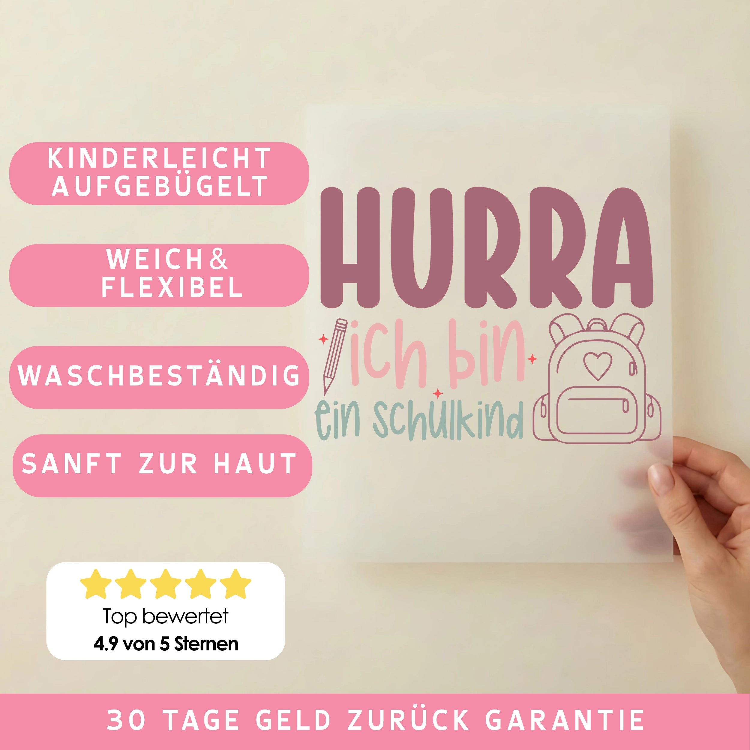 Bügelbild Hurra ich bin ein Schulkind