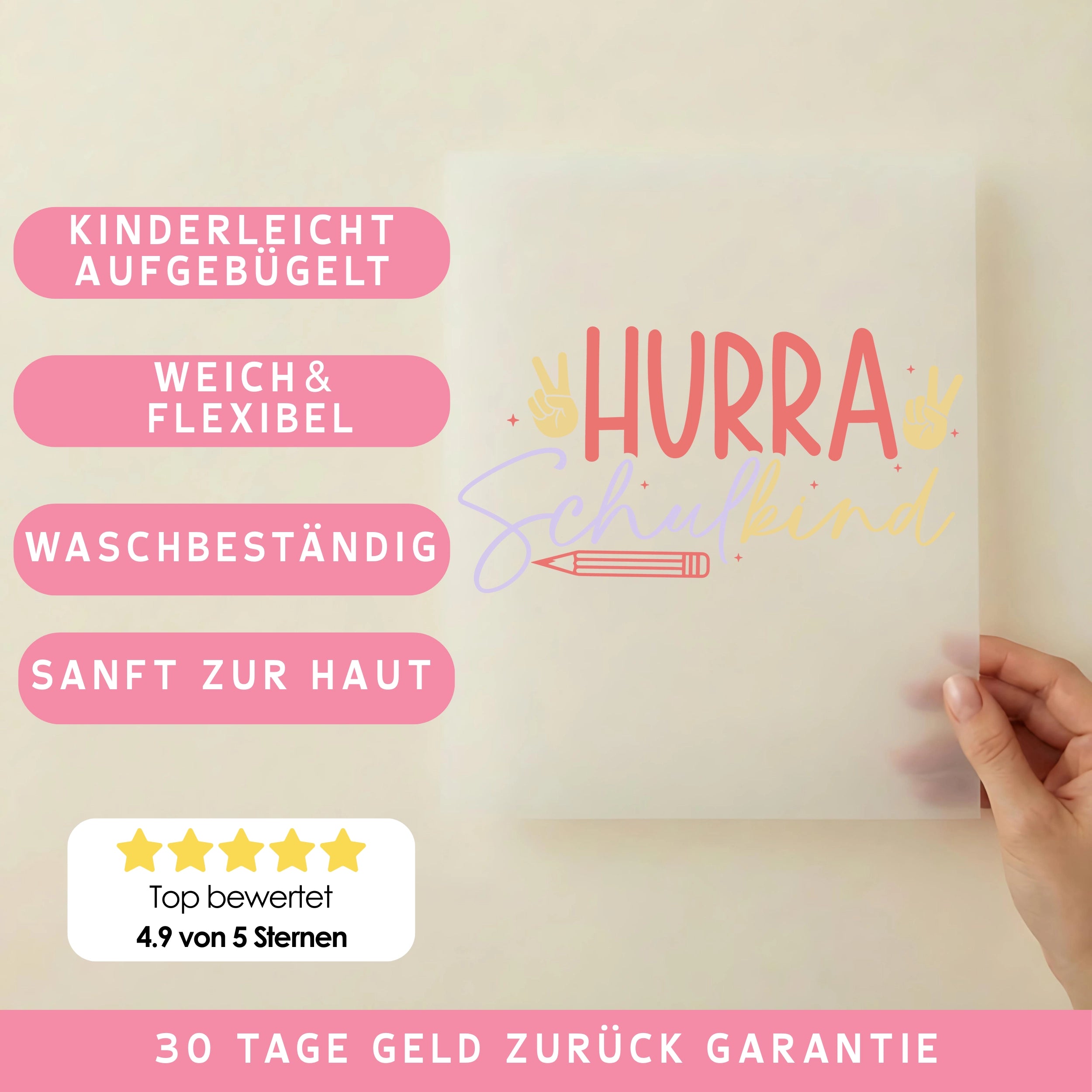 Bügelbild Hurra Schulkind