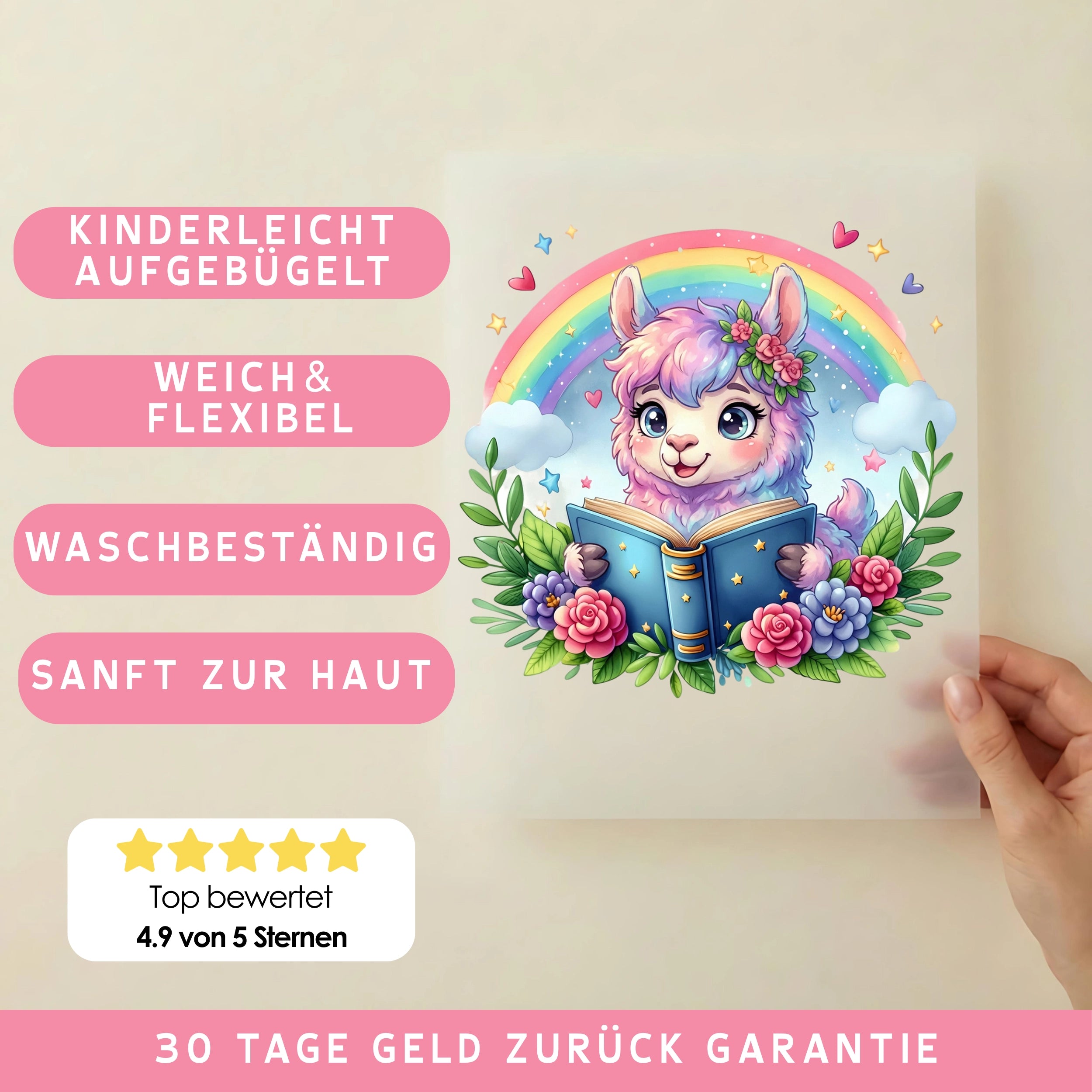 Bügelbild Regenbogenleser Lama