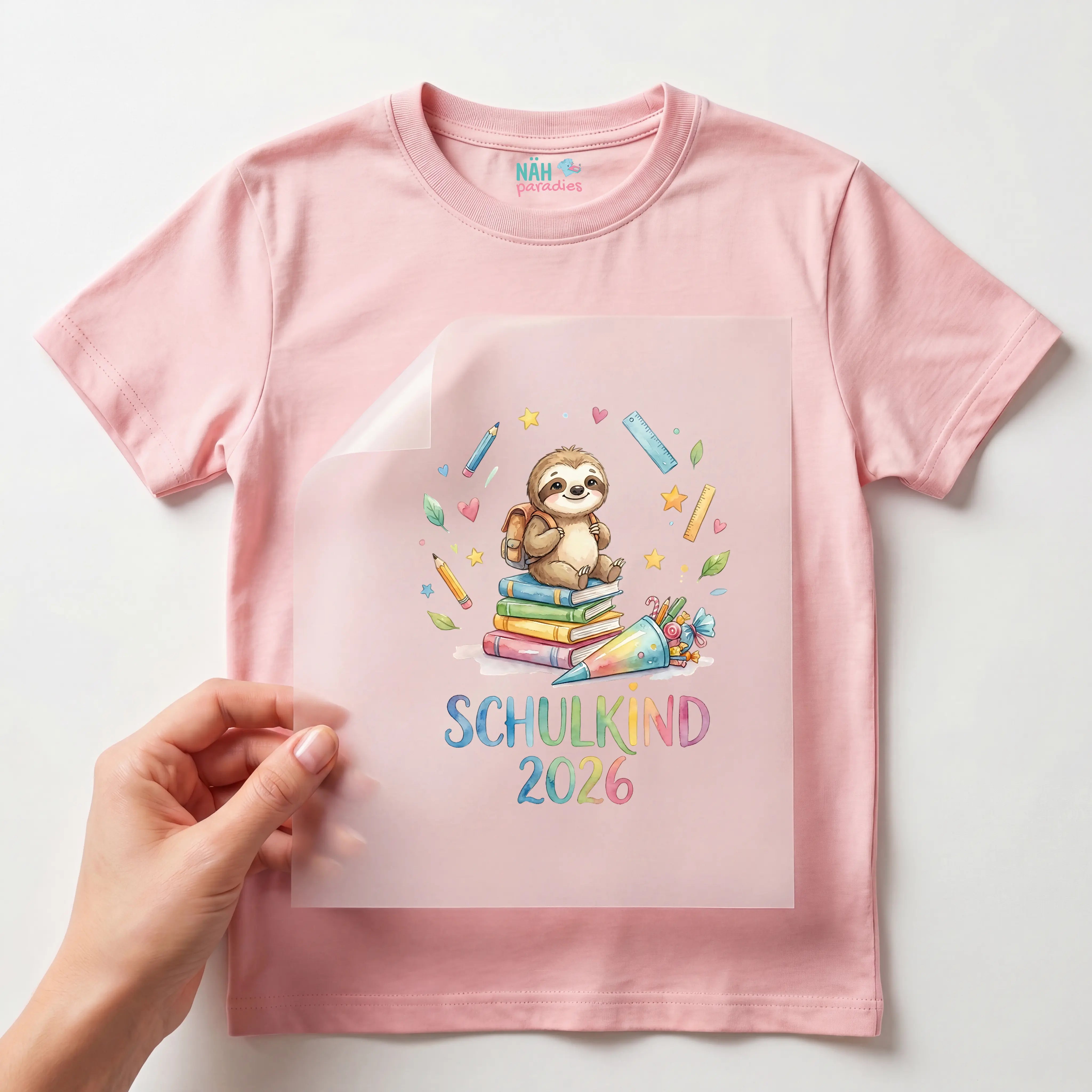 Bügelbild Schulkind 2026 Faultier