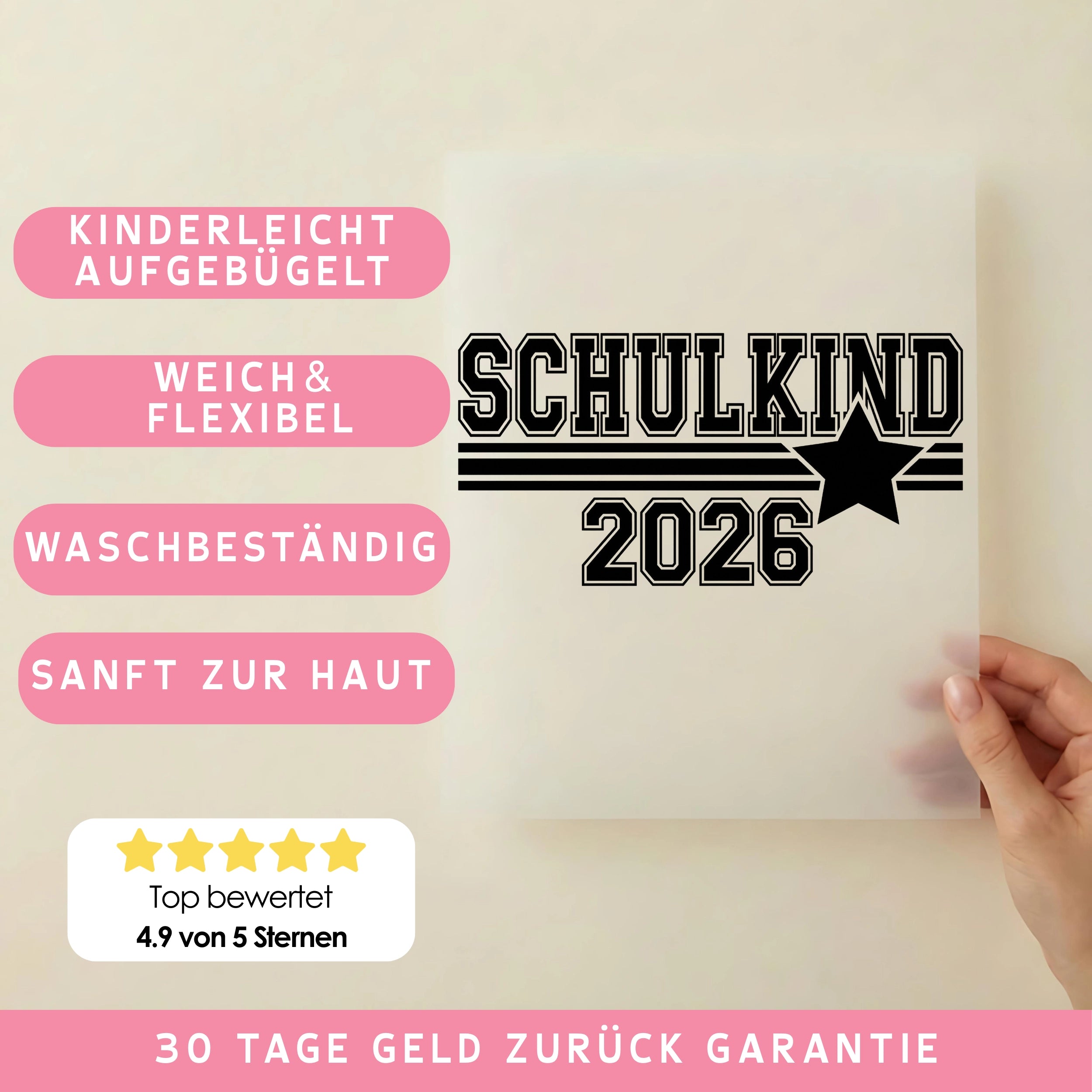 Bügelbild Schulkind 2026 Retro Stern