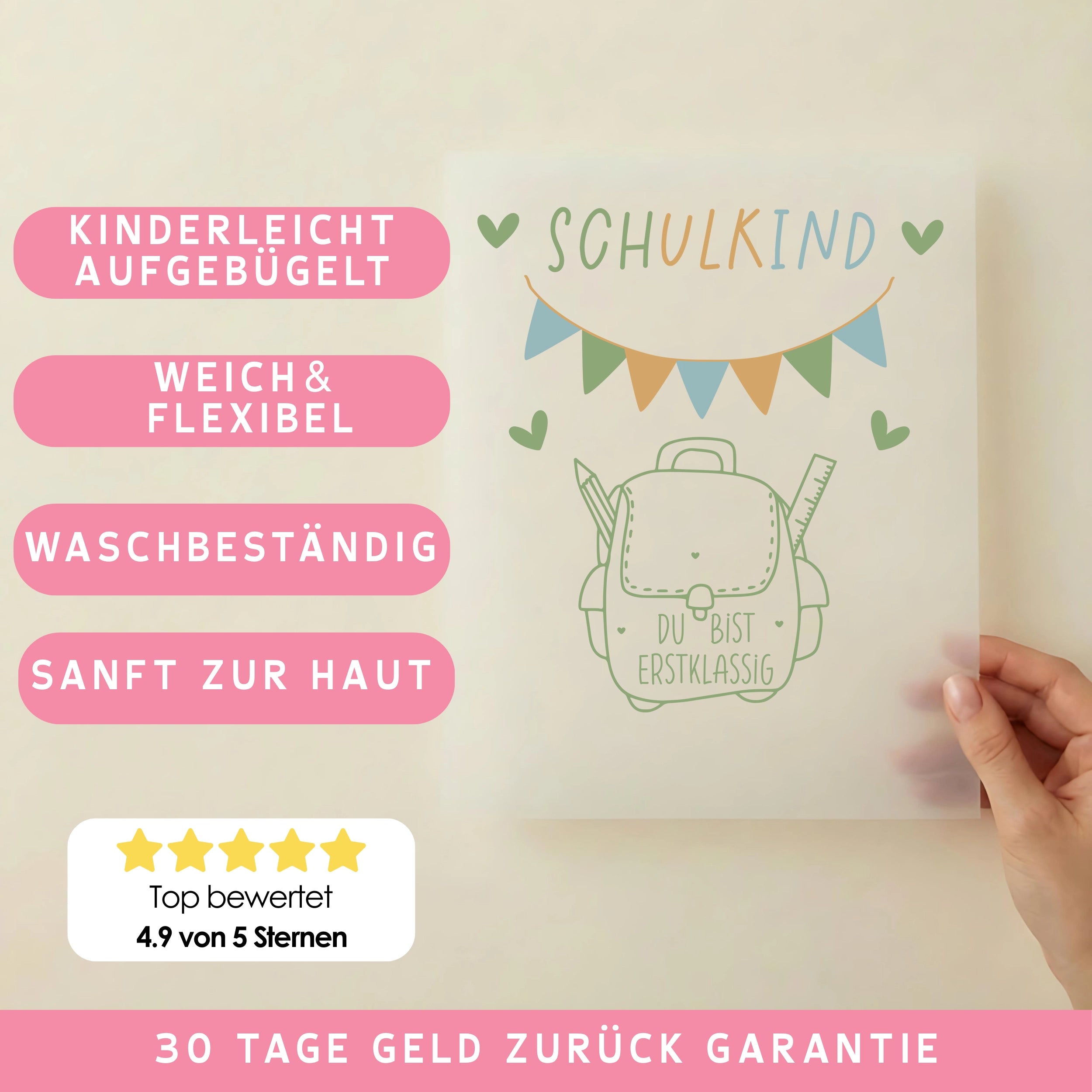 Bügelbild Schulkind Schulranzen