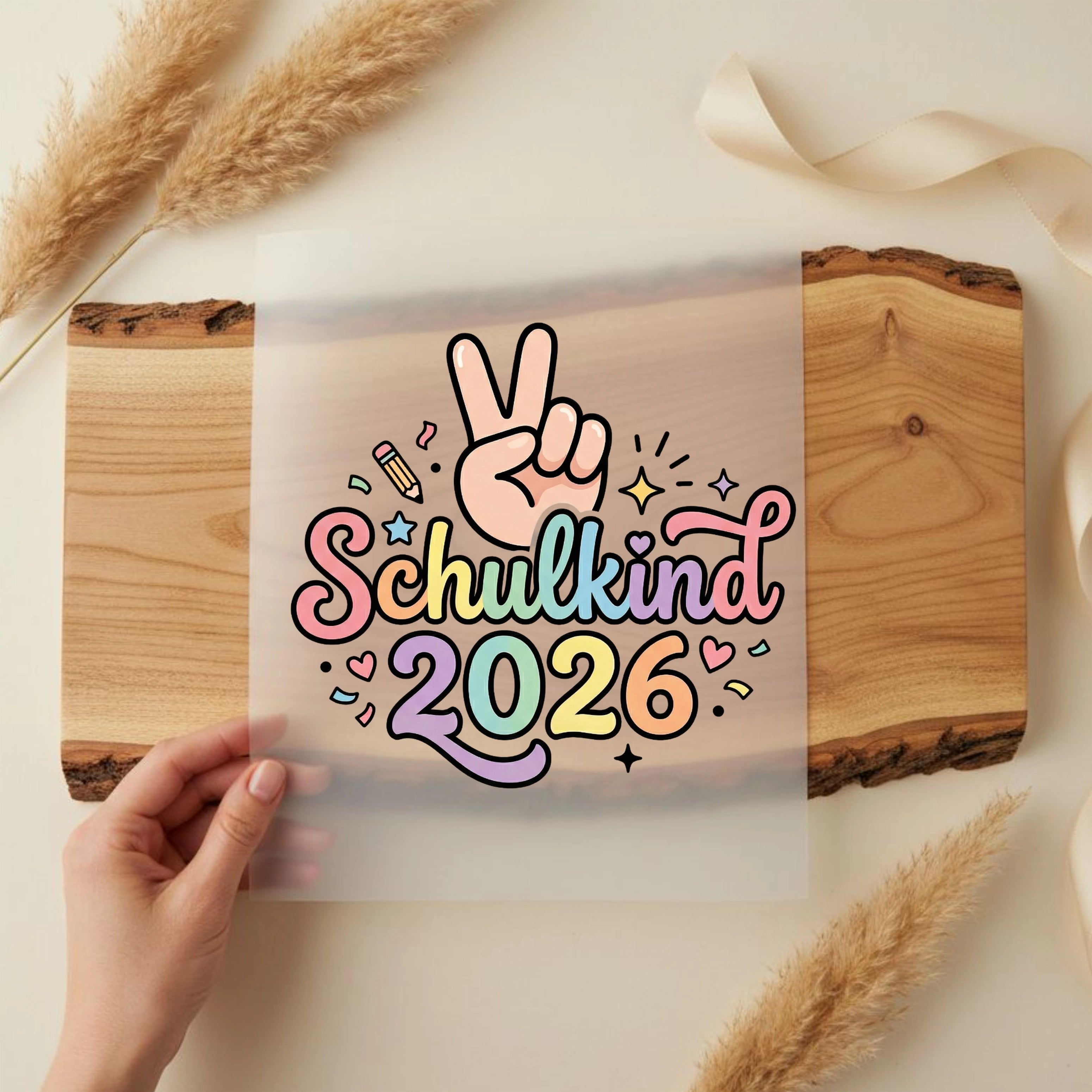 Bügelbild Schulstart Peace 2026 Pastel