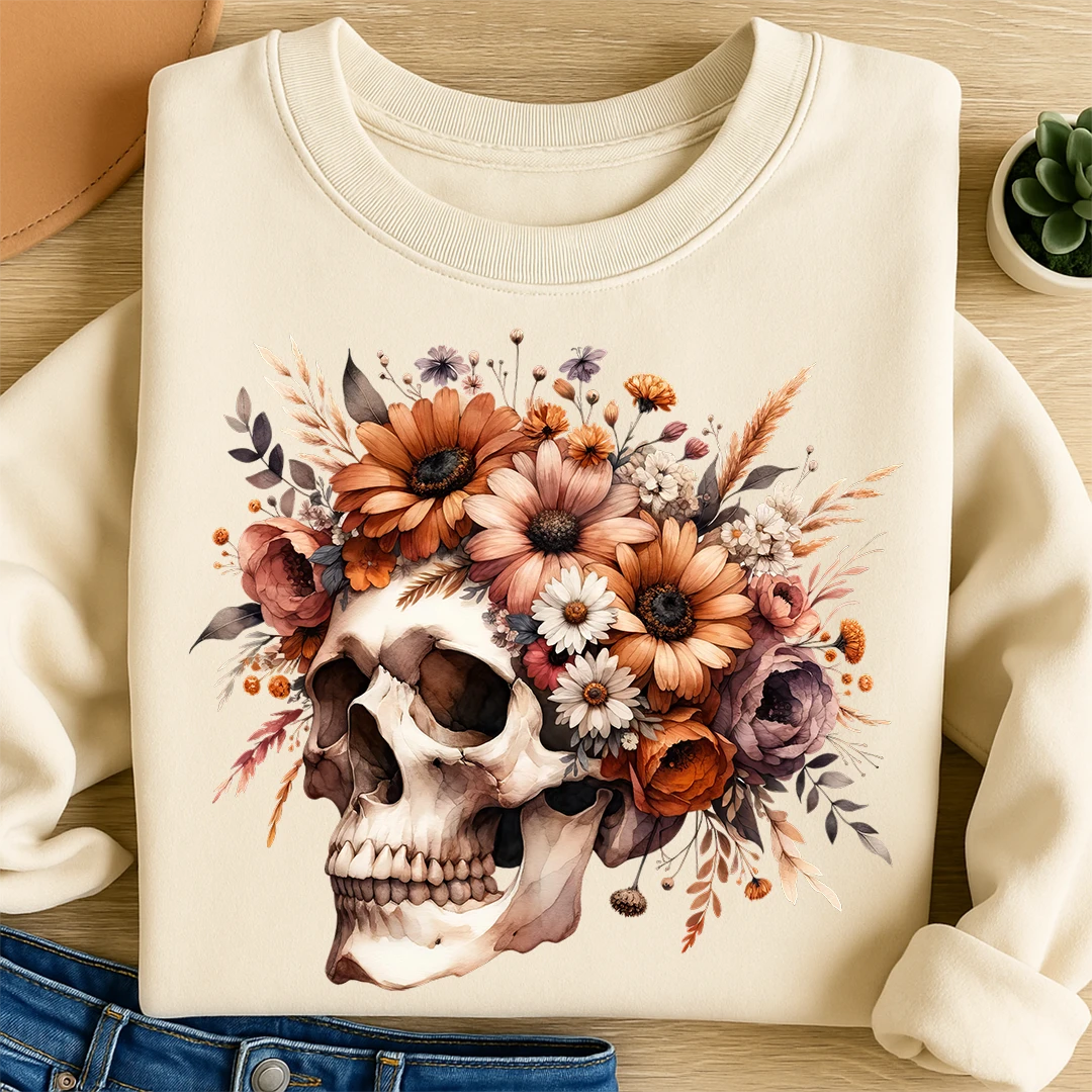 Bügelbild Schädel Boho Flower
