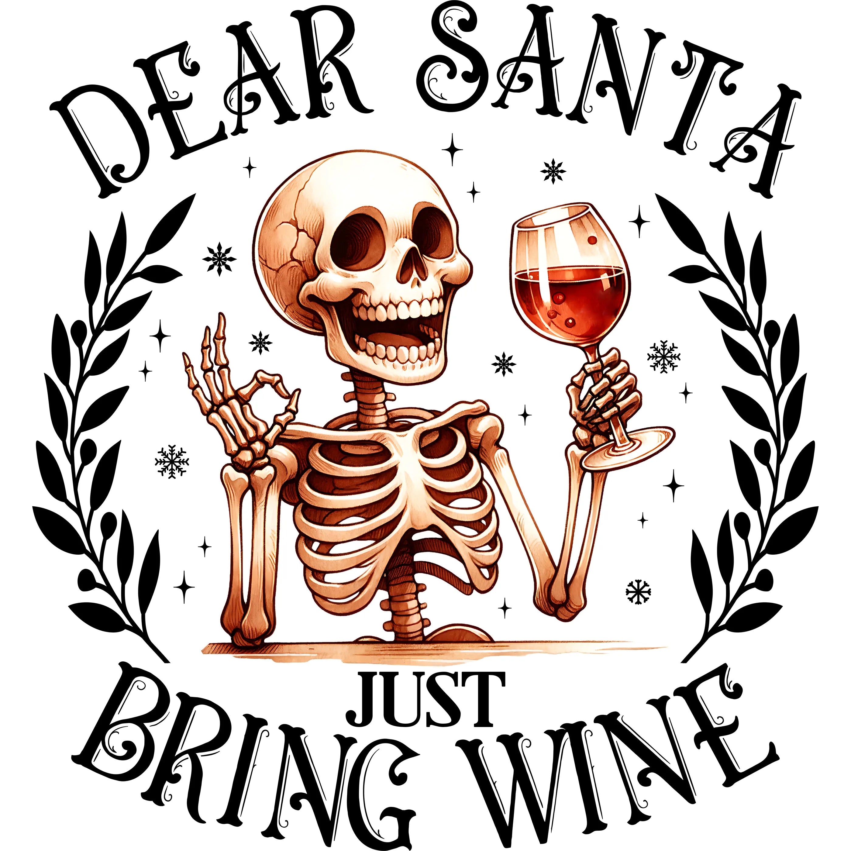 Bügelbild Schädel Just bring Wine