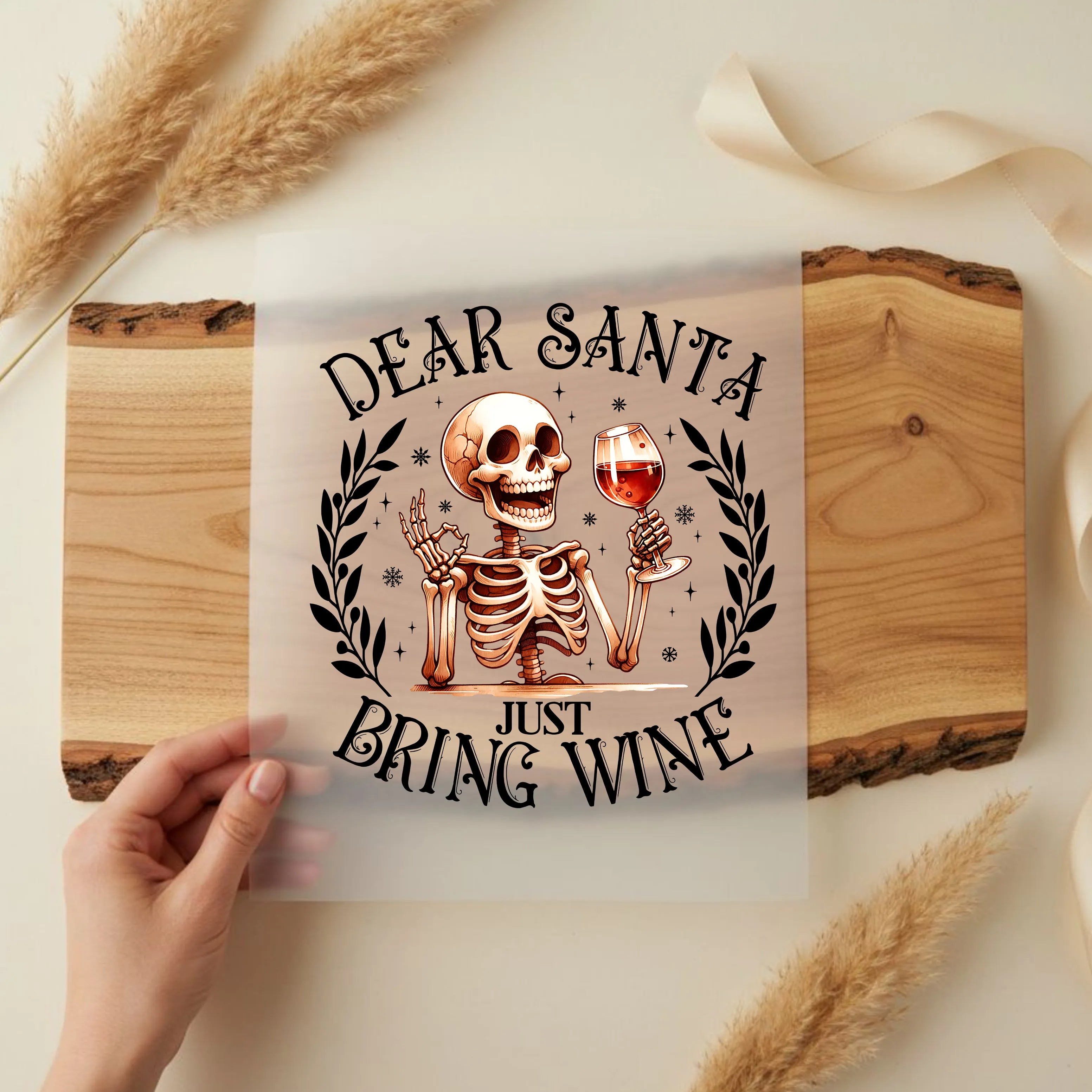 Bügelbild Schädel Just bring Wine