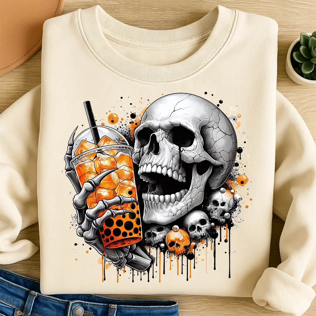 Bügelbild Schädel Kürbis Monsterdrink