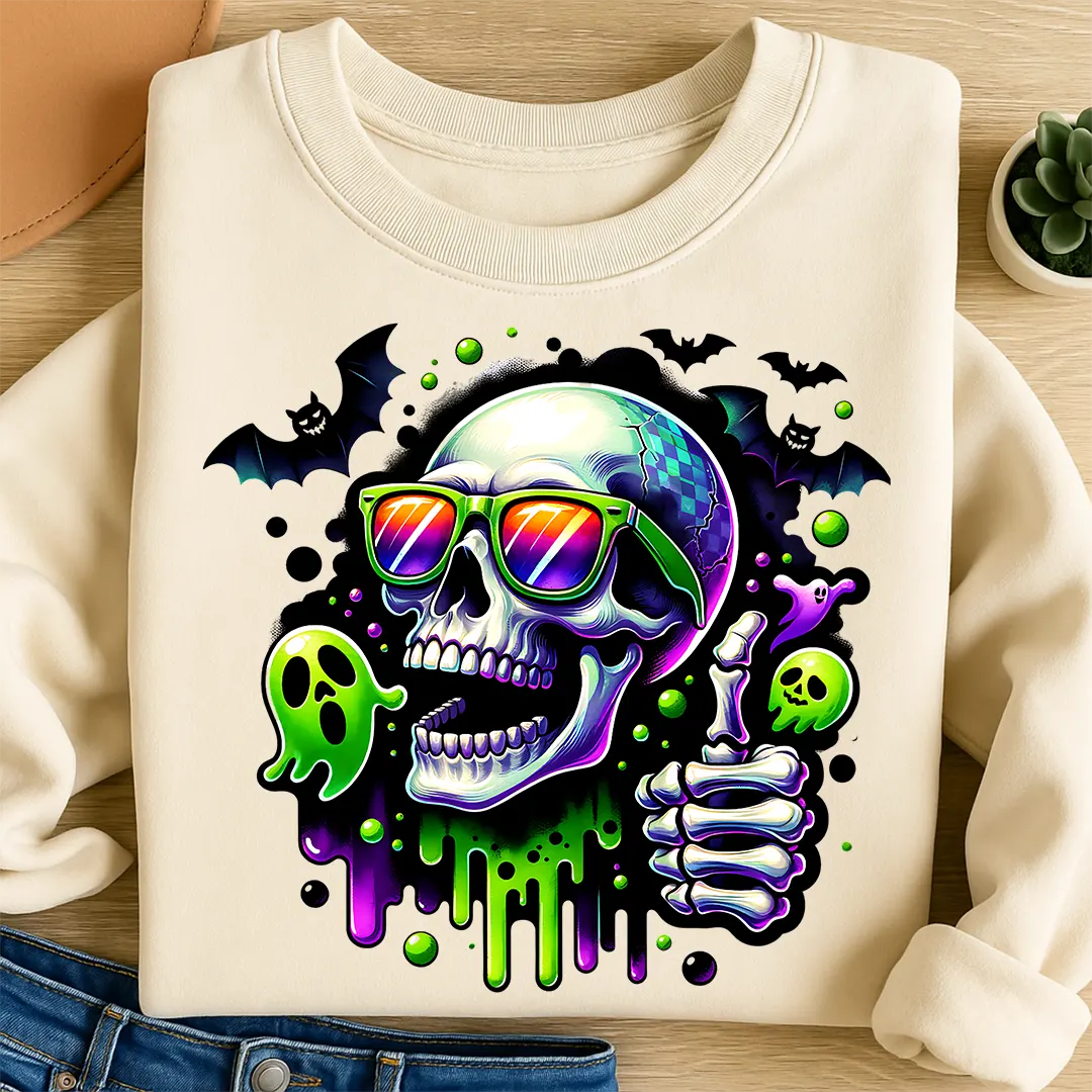 Bügelbild Schädel Neon Skull