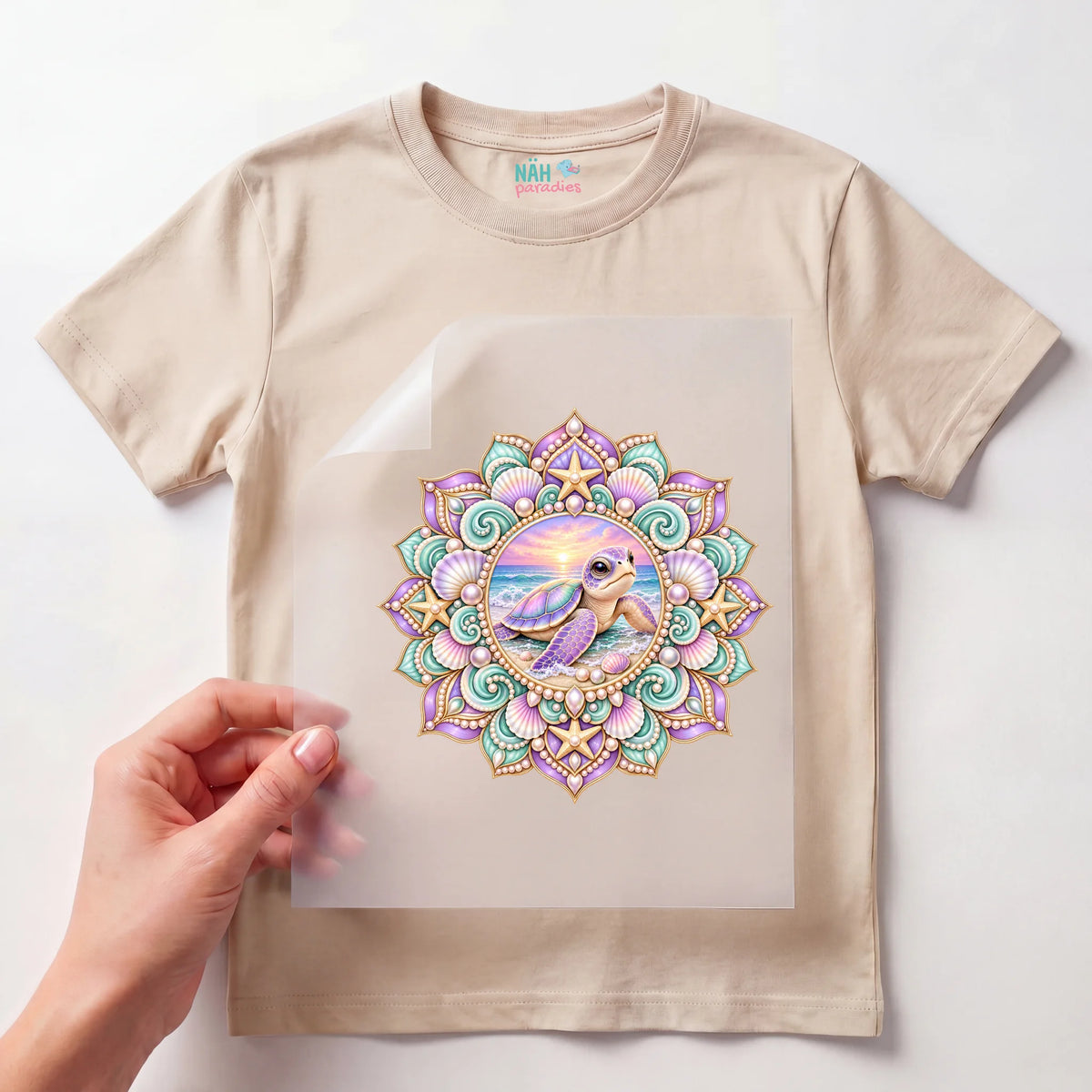 Bügelbild Schildkröte Mandala Muscheln