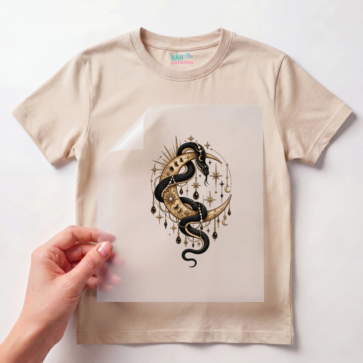 Bügelbild Schlange mit Mond Gold