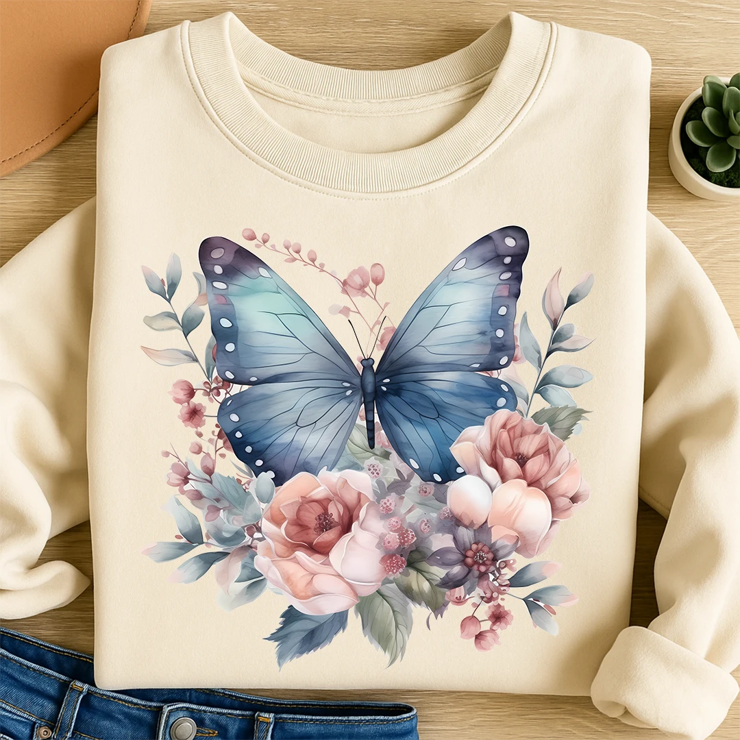 Bügelbild Schmetterling Blütenblauer Bote
