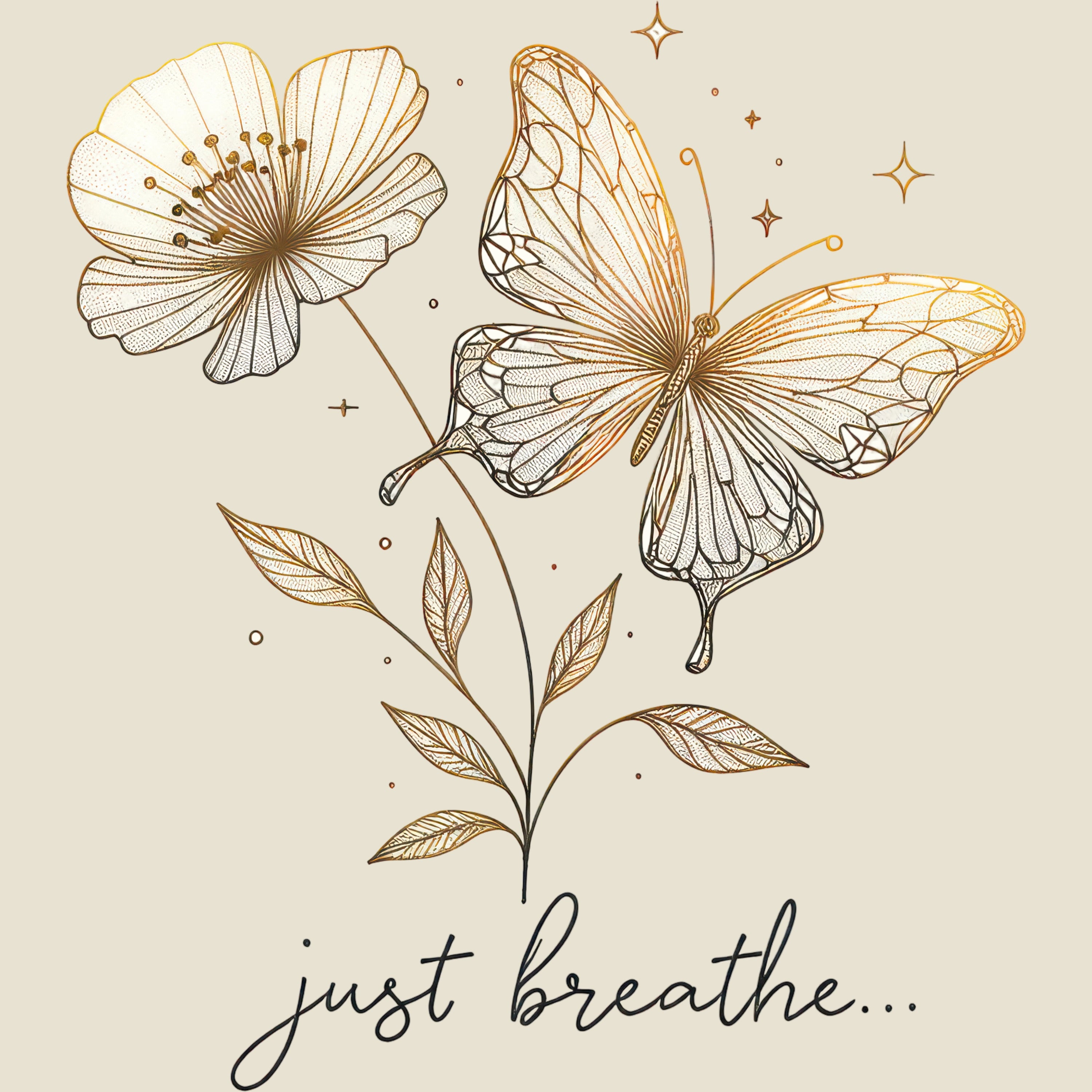 Bügelbild Schmetterling Blume Just Breathe