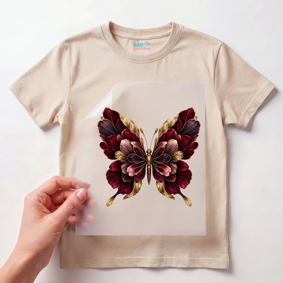 Bügelbild Schmetterling Bordeaux Gold