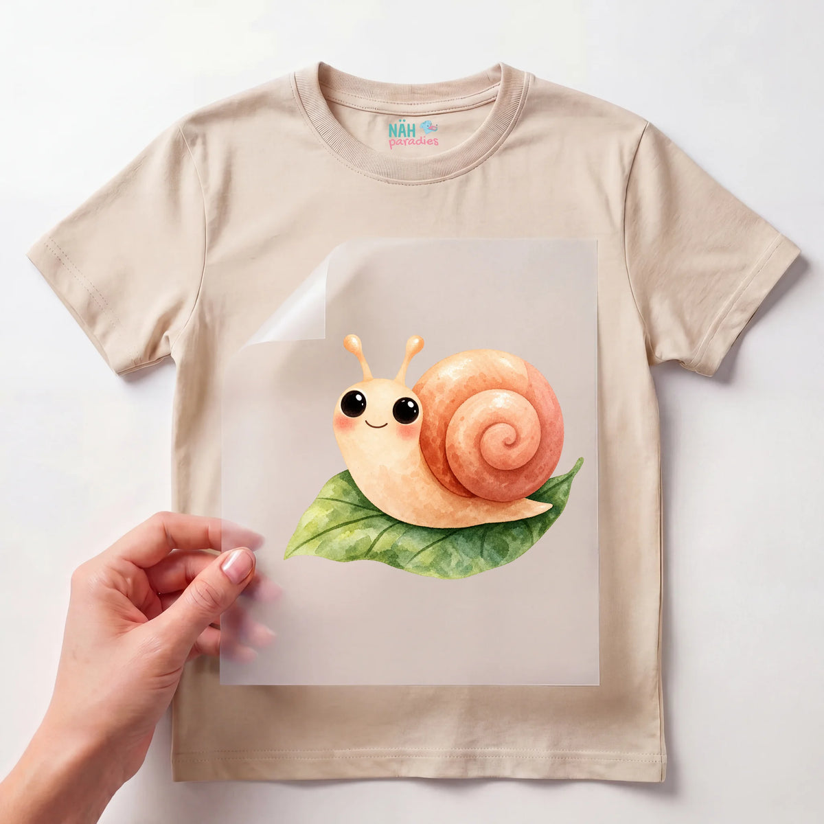 Bügelbild Schnecke auf Blatt Kawaii