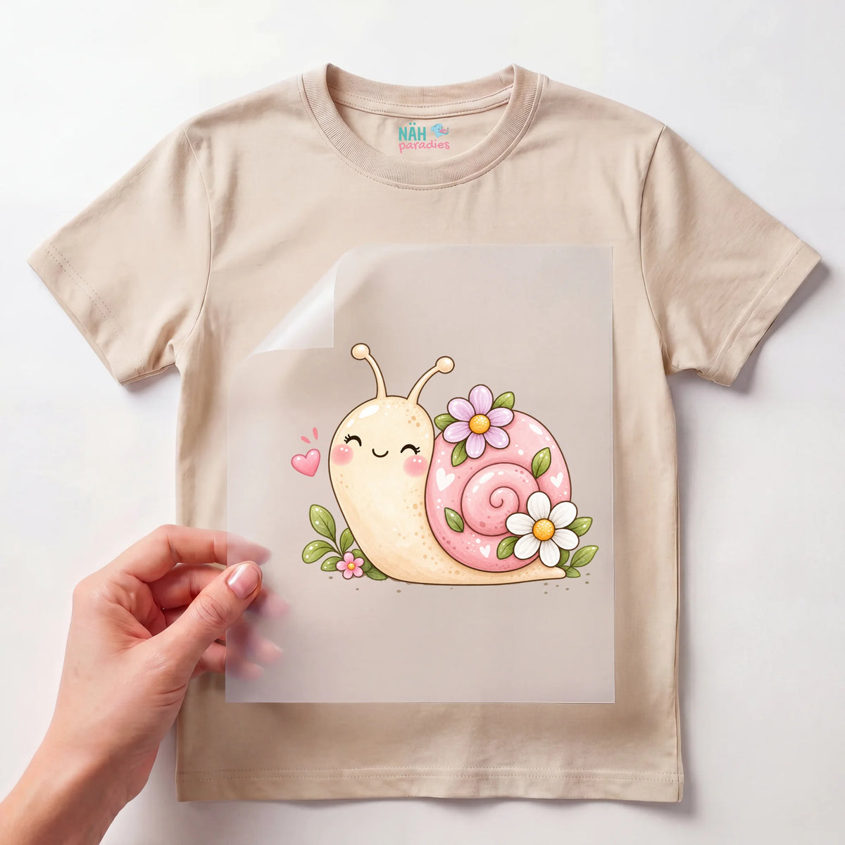 Bügelbild Schnecke mit Blumen Rosa