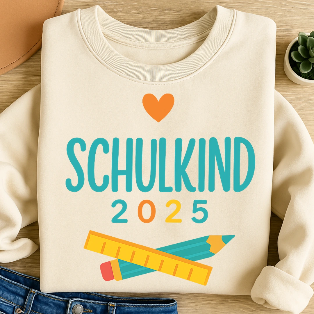 Bügelbild Schulkind 2025 Stift und Lineal